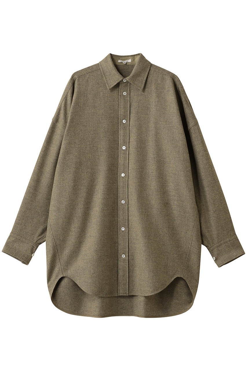 【ブラミンク/BLAMINK】の【BLMK】ウールカシミヤレギュラーカラーシャツ インテリア・キッズ・メンズ・レディースファッション・服の通販 founy(ファニー) 　ファッション　Fashion　レディースファッション　Fashion for Women　トップス・カットソー　Cut & Sew Tops　シャツ・ブラウス・オフィスカジュアル　Elegant Blouses & Button-Ups　スリーブ　Sleeve, Long Sleeve / Short Sleeve　ベーシック　Basic, Essential　ロング　Long, Long-Length　オリーブ|ID: prp329100004906446 ipo3291000000036736434