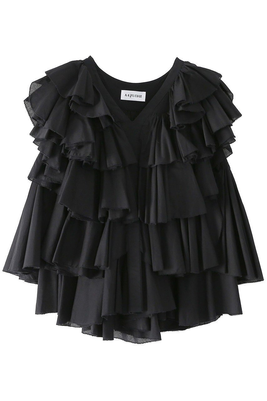【アユーシ/AAYUSHI】のレイヤードラッフルブラウス インテリア・キッズ・メンズ・レディースファッション・服の通販 founy(ファニー) 　ファッション　Fashion　レディースファッション　Fashion for Women　トップス・カットソー　Cut & Sew Tops　キャミソール&ノースリーブ　Camisoles & Sleeveless Tops　シャツ・ブラウス・オフィスカジュアル　Elegant Blouses & Button-Ups　インド　Indian Textile　コンパクト　Compact, Small Size　デニム　Denim, Jeans Material　ドレス　Dress, One-Piece　ノースリーブ　Sleeveless, No-Sleeve　バランス　Balance, Style Balance　フロント　Front, Front Design　ラッフル　Ruffle, Frill　再入荷　Restock / Back in Stock　ブラック|ID: prp329100004906456 ipo3291000000036736507