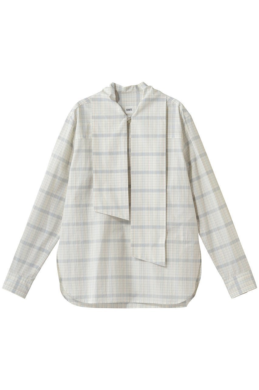 【バウト/BOWTE】のFINX COTTON GRID GRAPH CHECK BOW BLOUSE インテリア・キッズ・メンズ・レディースファッション・服の通販 founy(ファニー) 　ファッション　Fashion　レディースファッション　Fashion for Women　トップス・カットソー　Cut & Sew Tops　シャツ・ブラウス・オフィスカジュアル　Elegant Blouses & Button-Ups　なめらか　Smooth, Silky Texture　スリーブ　Sleeve, Long Sleeve / Short Sleeve　チェック　Check, Plaid, Tartan　ロング　Long, Long-Length　エレガント 上品　Elegant　グリッドノートチェック|ID: prp329100004906459 ipo3291000000036736529
