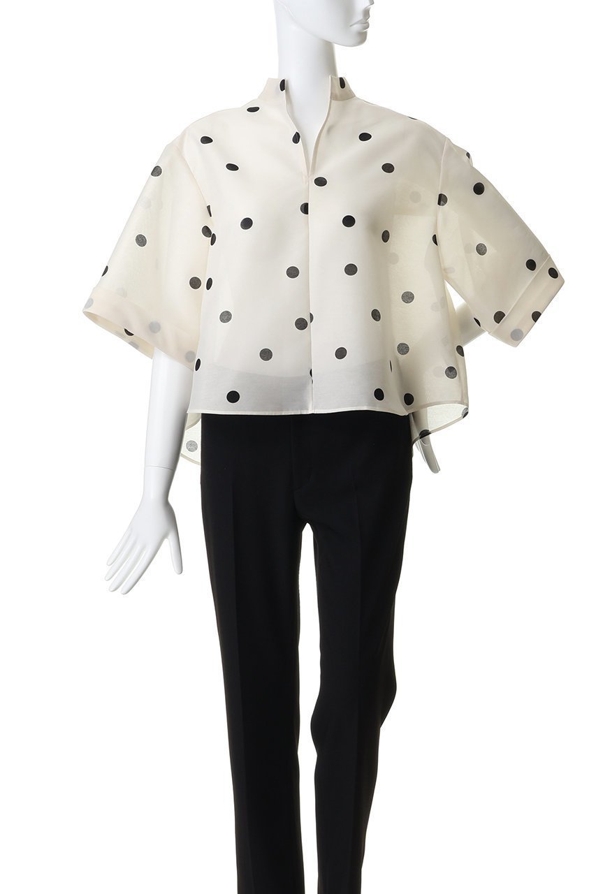 【エムフィル/M Fil】のドットオーガンジー クロップドブラウス 人気、トレンドファッション・服の通販 founy(ファニー) 　ファッション　Fashion　レディースファッション　Fashion for Women　トップス・カットソー　Cut & Sew Tops　シャツ・ブラウス・オフィスカジュアル　Elegant Blouses & Button-Ups　オーガンジー　Organza Fabric　カフス　Cuff Design　ショート　Short, Short Length　シンプル　Simple, Minimal　スキッパー　Skipper, Open Collar　スリーブ　Sleeve, Long Sleeve / Short Sleeve　ドット　Polka Dot, Dot Pattern　other-2|ID: prp329100004906475 ipo3291000000036736650