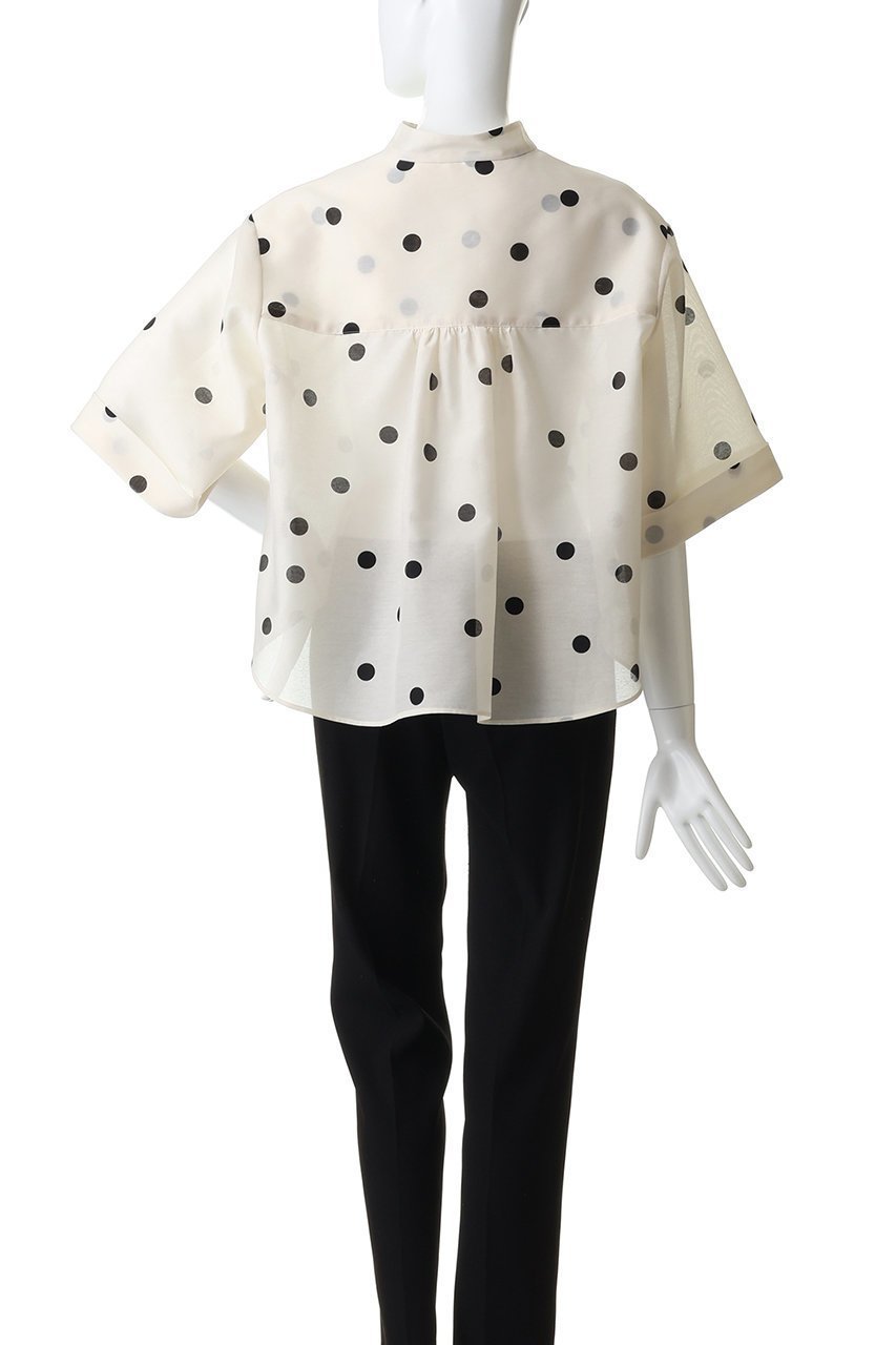 【エムフィル/M Fil】のドットオーガンジー クロップドブラウス 人気、トレンドファッション・服の通販 founy(ファニー) 　ファッション　Fashion　レディースファッション　Fashion for Women　トップス・カットソー　Cut & Sew Tops　シャツ・ブラウス・オフィスカジュアル　Elegant Blouses & Button-Ups　オーガンジー　Organza Fabric　カフス　Cuff Design　ショート　Short, Short Length　シンプル　Simple, Minimal　スキッパー　Skipper, Open Collar　スリーブ　Sleeve, Long Sleeve / Short Sleeve　ドット　Polka Dot, Dot Pattern　other-4|ID: prp329100004906475 ipo3291000000036736652