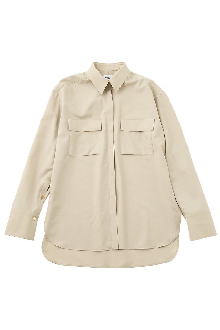 【ザ ストア バイ シー/THE STORE by C】の【COCUCA】比翼ベーシックシャツ インテリア・キッズ・メンズ・レディースファッション・服の通販 founy(ファニー) 　ファッション　Fashion　レディースファッション　Fashion for Women　トップス・カットソー　Cut & Sew Tops　シャツ・ブラウス・オフィスカジュアル　Elegant Blouses & Button-Ups　カフス　Cuff Design　スリーブ　Sleeve, Long Sleeve / Short Sleeve　スーツ　Suit, Formalwear　デニム　Denim, Jeans Material　フロント　Front, Front Design　ベーシック　Basic, Essential　ポケット　Pocket, Pocket Detail　ロング　Long, Long-Length　別注　Limited Edition, Custom Order　ベージュ|ID: prp329100004906479 ipo3291000000036736693