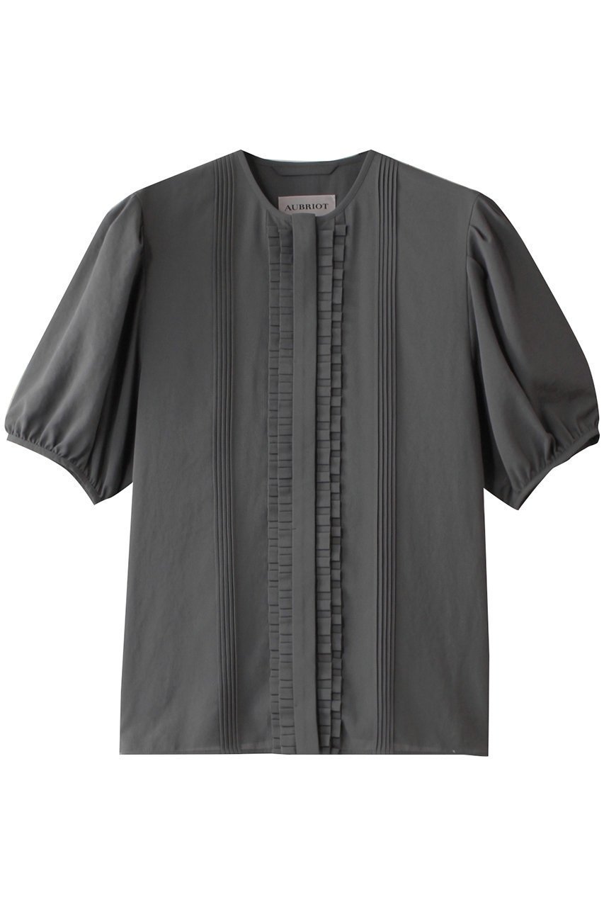 【オブリオ/AUBRIOT】のアムンゼン フリルディティールブラウス インテリア・キッズ・メンズ・レディースファッション・服の通販 founy(ファニー) 　ファッション　Fashion　レディースファッション　Fashion for Women　トップス・カットソー　Cut & Sew Tops　シャツ・ブラウス・オフィスカジュアル　Elegant Blouses & Button-Ups　とろみ　Fluid, Flowy Fabric　エレガント 上品　Elegant　ショート　Short, Short Length　ストレッチ　Stretch, Stretchy Fabric　スリーブ　Sleeve, Long Sleeve / Short Sleeve　フリル　Frill, Ruffle　フロント　Front, Front Design　プリーツ　Pleats, Pleated　ペーパー　Paper, Kraft Paper　チャコールグレー|ID: prp329100004906500 ipo3291000000036736844