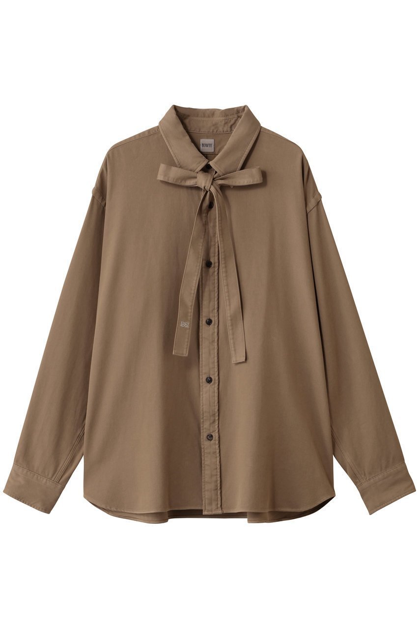 【バウト/BOWTE】のFINE COUNT COTTON PIECE DYE BOWTIE SHIRT/シャツ インテリア・キッズ・メンズ・レディースファッション・服の通販 founy(ファニー) 　ファッション　Fashion　レディースファッション　Fashion for Women　トップス・カットソー　Cut & Sew Tops　シャツ・ブラウス・オフィスカジュアル　Elegant Blouses & Button-Ups　エレガント 上品　Elegant　スリーブ　Sleeve, Long Sleeve / Short Sleeve　ロング　Long, Long-Length　秋　Autumn　モカ|ID: prp329100004906506 ipo3291000000036736886