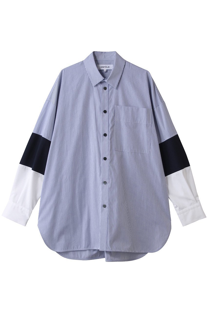 【エンフォルド/ENFOLD】のKNIT COMBI SHIRT/シャツ 人気、トレンドファッション・服の通販 founy(ファニー) 　ファッション　Fashion　レディースファッション　Fashion for Women　トップス・カットソー　Cut & Sew Tops　ニット　Knit Tops & Sweaters　シャツ・ブラウス・オフィスカジュアル　Elegant Blouses & Button-Ups　コンビ　Combo, Combination Style　スリーブ　Sleeve, Long Sleeve / Short Sleeve　リラックス　Relax, Relaxed Fit　ロング　Long, Long-Length　 other-1|ID: prp329100004906515 ipo3291000000036736938