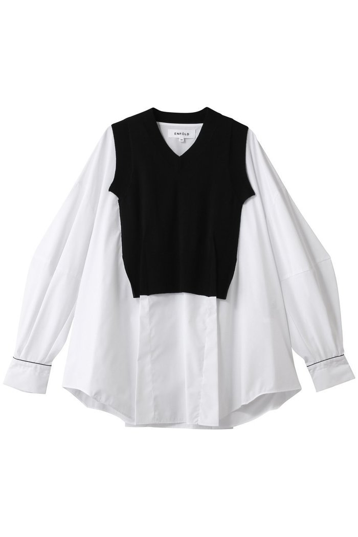 【エンフォルド/ENFOLD】のFAKE-LAYERED PULLOVER/プルオーバー インテリア・キッズ・メンズ・レディースファッション・服の通販 founy(ファウニー) https://founy.com/ ファッション Fashion レディースファッション Fashion for Women トップス・カットソー Cut & Sew Tops シャツ・ブラウス・オフィスカジュアル Elegant Blouses & Button-Ups カジュアルプルオーバー・ニットトップス Pullovers & Knit Tops / Casual Pullovers カフス Cuff Design スリーブ Sleeve, Long Sleeve / Short Sleeve ドッキング Docking, Mixed Material ベスト Vest, Waistcoat ロング Long, Long-Length |ID: prp329100004906516 ipo3291000000036736948