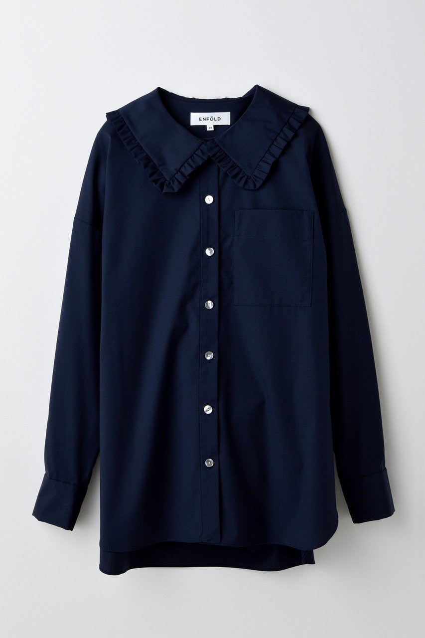 【エンフォルド/ENFOLD】のFRILL-COLLAR SHIRT/シャツ インテリア・キッズ・メンズ・レディースファッション・服の通販 founy(ファニー) 　ファッション　Fashion　レディースファッション　Fashion for Women　トップス・カットソー　Cut & Sew Tops　シャツ・ブラウス・オフィスカジュアル　Elegant Blouses & Button-Ups　おすすめ　Recommended / Our Picks　インナー　Innerwear　サークル　Circle, Round Design　スリーブ　Sleeve, Long Sleeve / Short Sleeve　フリル　Frill, Ruffle　ロング　Long, Long-Length　ダークネイビー|ID: prp329100004906517 ipo3291000000036736957