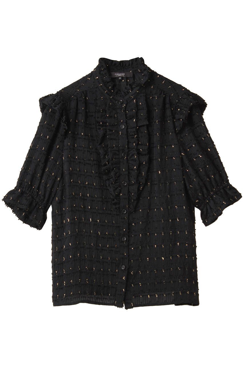 【コルコバード/CORCOVADO】のラメカットジャカードブラウス 人気、トレンドファッション・服の通販 founy(ファニー) 　ファッション　Fashion　レディースファッション　Fashion for Women　トップス・カットソー　Cut & Sew Tops　シャツ・ブラウス・オフィスカジュアル　Elegant Blouses & Button-Ups　エレガント 上品　Elegant　ショルダー　Shoulder, Shoulder Strap　ショート　Short, Short Length　スリーブ　Sleeve, Long Sleeve / Short Sleeve　センター　Center, Center Line　ダウン　Down, Puffer　デニム　Denim, Jeans Material　フェミニン　Feminine, Girly　フリル　Frill, Ruffle　ボトム　Bottoms, Lower Wear　 other-1|ID: prp329100004906522 ipo3291000000036736985