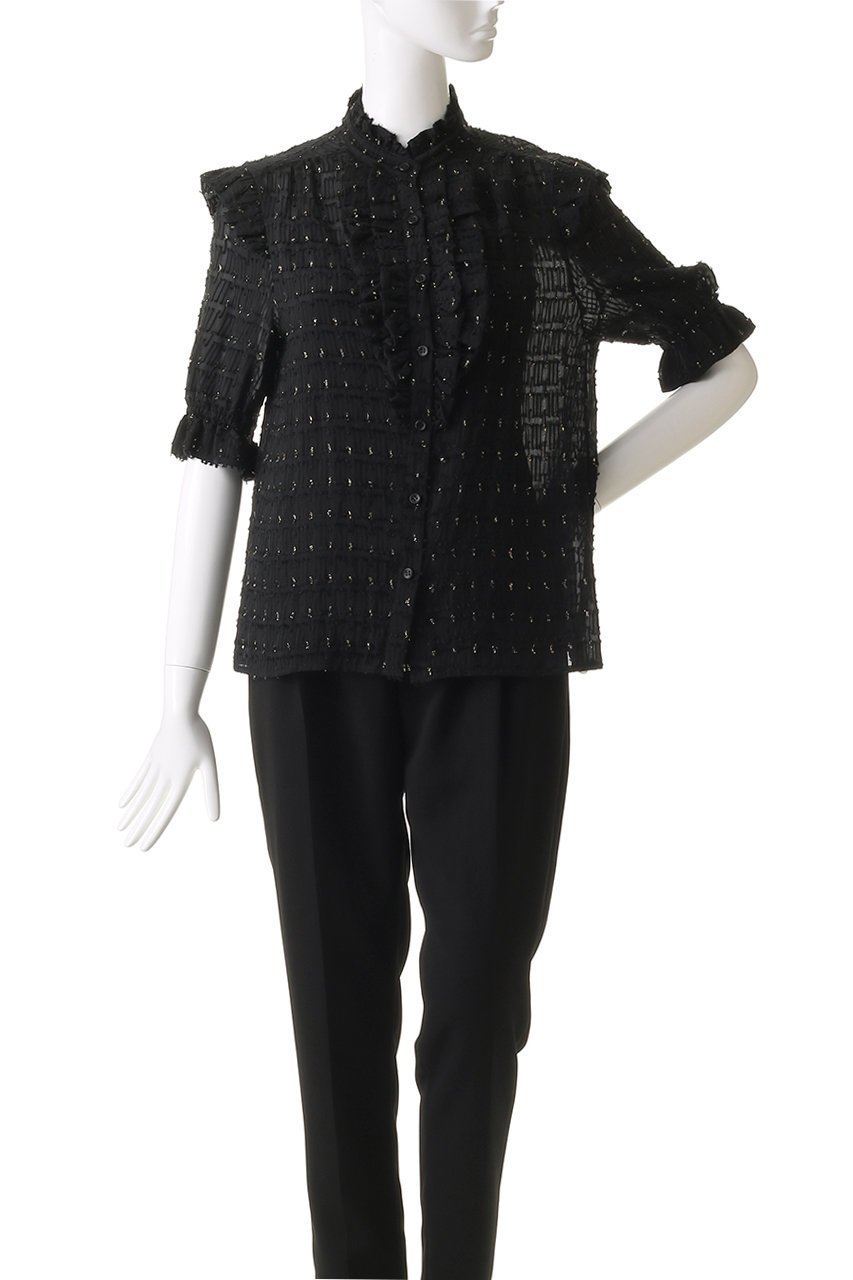 【コルコバード/CORCOVADO】のラメカットジャカードブラウス 人気、トレンドファッション・服の通販 founy(ファニー) 　ファッション　Fashion　レディースファッション　Fashion for Women　トップス・カットソー　Cut & Sew Tops　シャツ・ブラウス・オフィスカジュアル　Elegant Blouses & Button-Ups　エレガント 上品　Elegant　ショルダー　Shoulder, Shoulder Strap　ショート　Short, Short Length　スリーブ　Sleeve, Long Sleeve / Short Sleeve　センター　Center, Center Line　ダウン　Down, Puffer　デニム　Denim, Jeans Material　フェミニン　Feminine, Girly　フリル　Frill, Ruffle　ボトム　Bottoms, Lower Wear　other-2|ID: prp329100004906522 ipo3291000000036736987