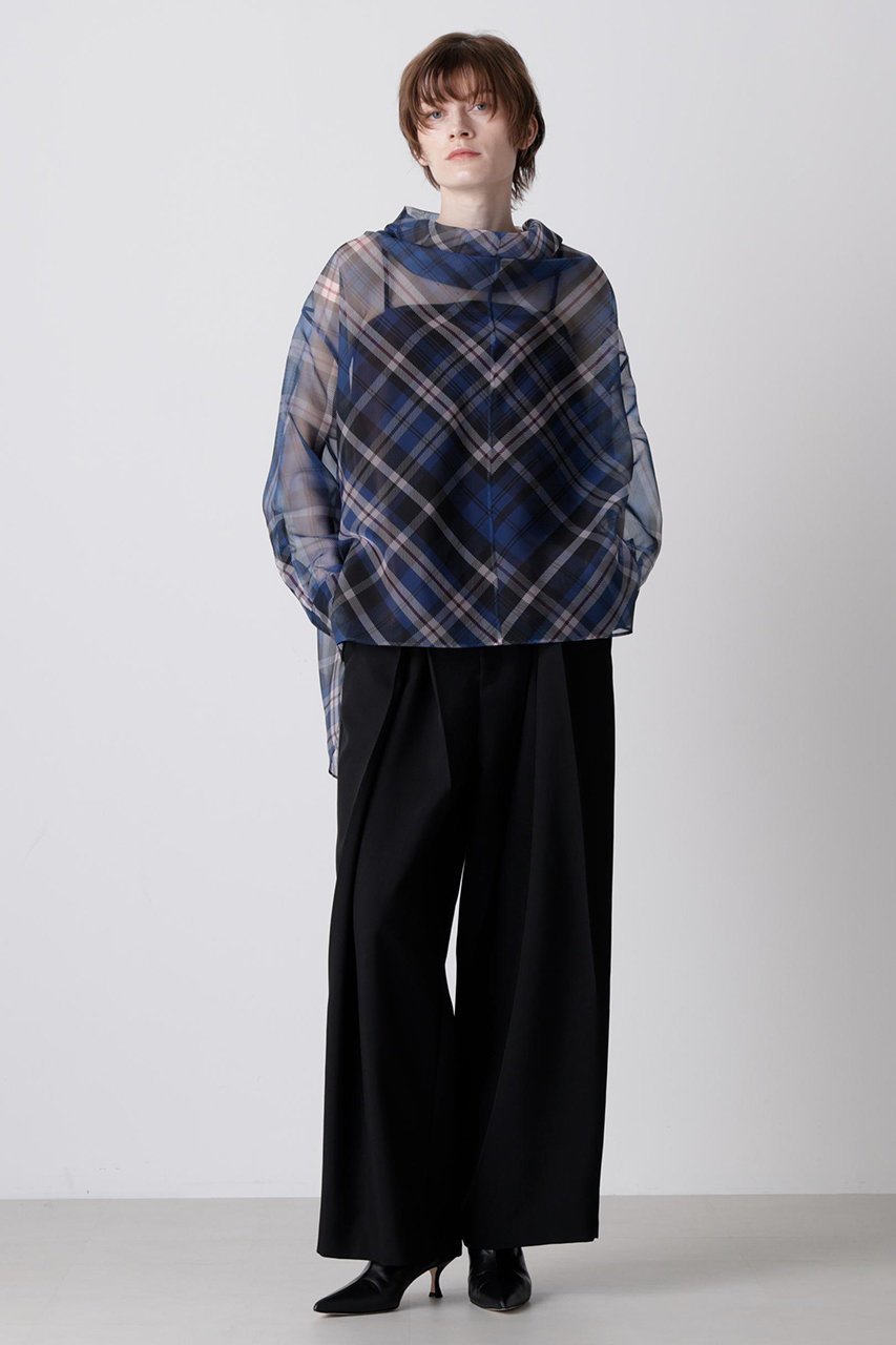 【ヒューエルミュージアム/hueLe Museum】の【hLM】シアーチェックブラウス 人気、トレンドファッション・服の通販 founy(ファニー) 　ファッション　Fashion　レディースファッション　Fashion for Women　トップス・カットソー　Cut & Sew Tops　シャツ・ブラウス・オフィスカジュアル　Elegant Blouses & Button-Ups　おすすめ　Recommended / Our Picks　インナー　Innerwear　オーガンジー　Organza Fabric　クラシック　Classic, Timeless Style　ジャケット　Jacket, Outerwear　スリーブ　Sleeve, Long Sleeve / Short Sleeve　チェック　Check, Plaid, Tartan　ドレープ　Drape, Draping Fabric　ロング　Long, Long-Length　定番　Standard, Basic Item　other-3|ID: prp329100004906595 ipo3291000000036737482