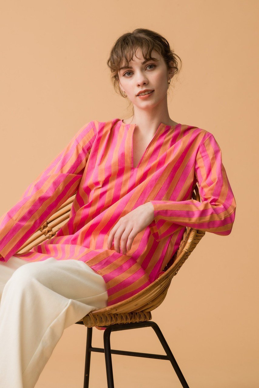 【エスゼット ブロックプリント/SZ Blockprints】のPRIMAVERA TUNIE THICK STRIPE スキッパーチュニックブラウス 人気、トレンドファッション・服の通販 founy(ファニー) 　ファッション　Fashion　レディースファッション　Fashion for Women　トップス・カットソー　Cut & Sew Tops　シャツ・ブラウス・オフィスカジュアル　Elegant Blouses & Button-Ups　スキッパー　Skipper, Open Collar　ストライプ　Stripe, Striped Pattern　スリーブ　Sleeve, Long Sleeve / Short Sleeve　チュニック　Tunic, Long Top　ロング　Long, Long-Length　other-6|ID: prp329100004906607 ipo3291000000036737580