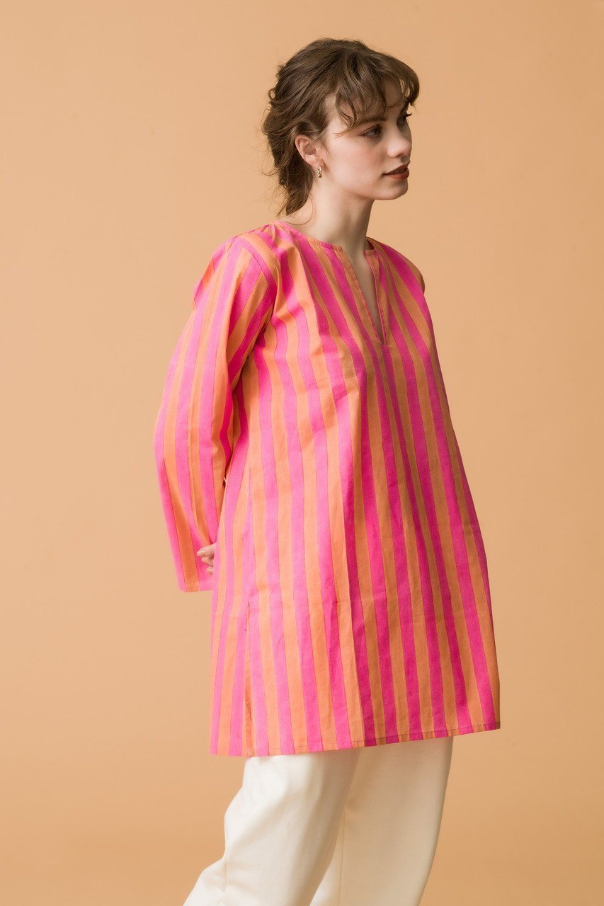 【エスゼット ブロックプリント/SZ Blockprints】のPRIMAVERA TUNIE THICK STRIPE スキッパーチュニックブラウス 人気、トレンドファッション・服の通販 founy(ファニー) 　ファッション　Fashion　レディースファッション　Fashion for Women　トップス・カットソー　Cut & Sew Tops　シャツ・ブラウス・オフィスカジュアル　Elegant Blouses & Button-Ups　スキッパー　Skipper, Open Collar　ストライプ　Stripe, Striped Pattern　スリーブ　Sleeve, Long Sleeve / Short Sleeve　チュニック　Tunic, Long Top　ロング　Long, Long-Length　other-7|ID: prp329100004906607 ipo3291000000036737581