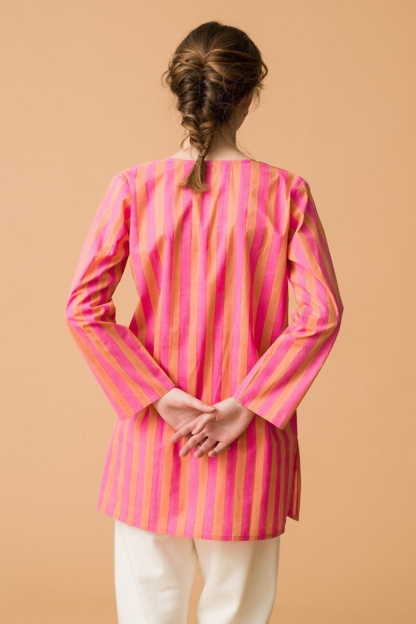 【エスゼット ブロックプリント/SZ Blockprints】のPRIMAVERA TUNIE THICK STRIPE スキッパーチュニックブラウス 人気、トレンドファッション・服の通販 founy(ファニー) 　ファッション　Fashion　レディースファッション　Fashion for Women　トップス・カットソー　Cut & Sew Tops　シャツ・ブラウス・オフィスカジュアル　Elegant Blouses & Button-Ups　スキッパー　Skipper, Open Collar　ストライプ　Stripe, Striped Pattern　スリーブ　Sleeve, Long Sleeve / Short Sleeve　チュニック　Tunic, Long Top　ロング　Long, Long-Length　other-8|ID: prp329100004906607 ipo3291000000036737582