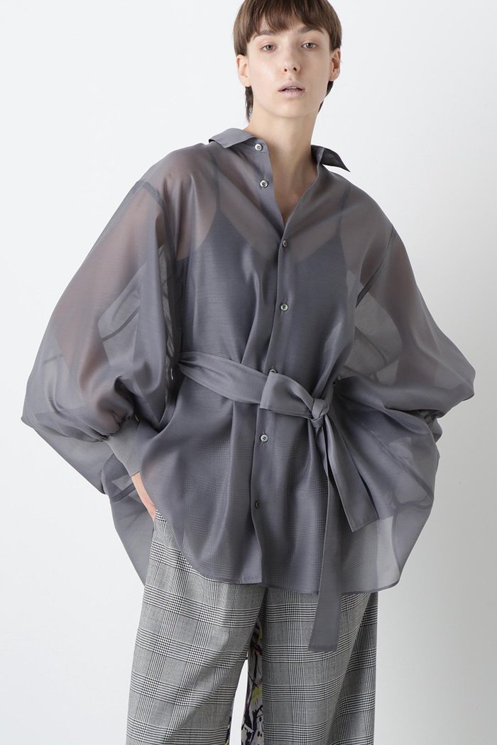 【ヒューエルミュージアム/hueLe Museum】の【STUMBLY】Sheer Belted Big Silhouette BL インテリア・キッズ・メンズ・レディースファッション・服の通販 founy(ファニー) https://founy.com/ ファッション Fashion レディースファッション Fashion for Women トップス・カットソー Cut & Sew Tops シャツ・ブラウス・オフィスカジュアル Elegant Blouses & Button-Ups スリーブ Sleeve, Long Sleeve / Short Sleeve フォルム Silhouette, Form ポンチョ Poncho, Cape Style リボン Ribbon, Bow ロング Long, Long-Length エレガント 上品 Elegant 再入荷 Restock / Back in Stock 切替 Switching, Contrast Panel |ID: prp329100004906619 ipo3291000000036737657