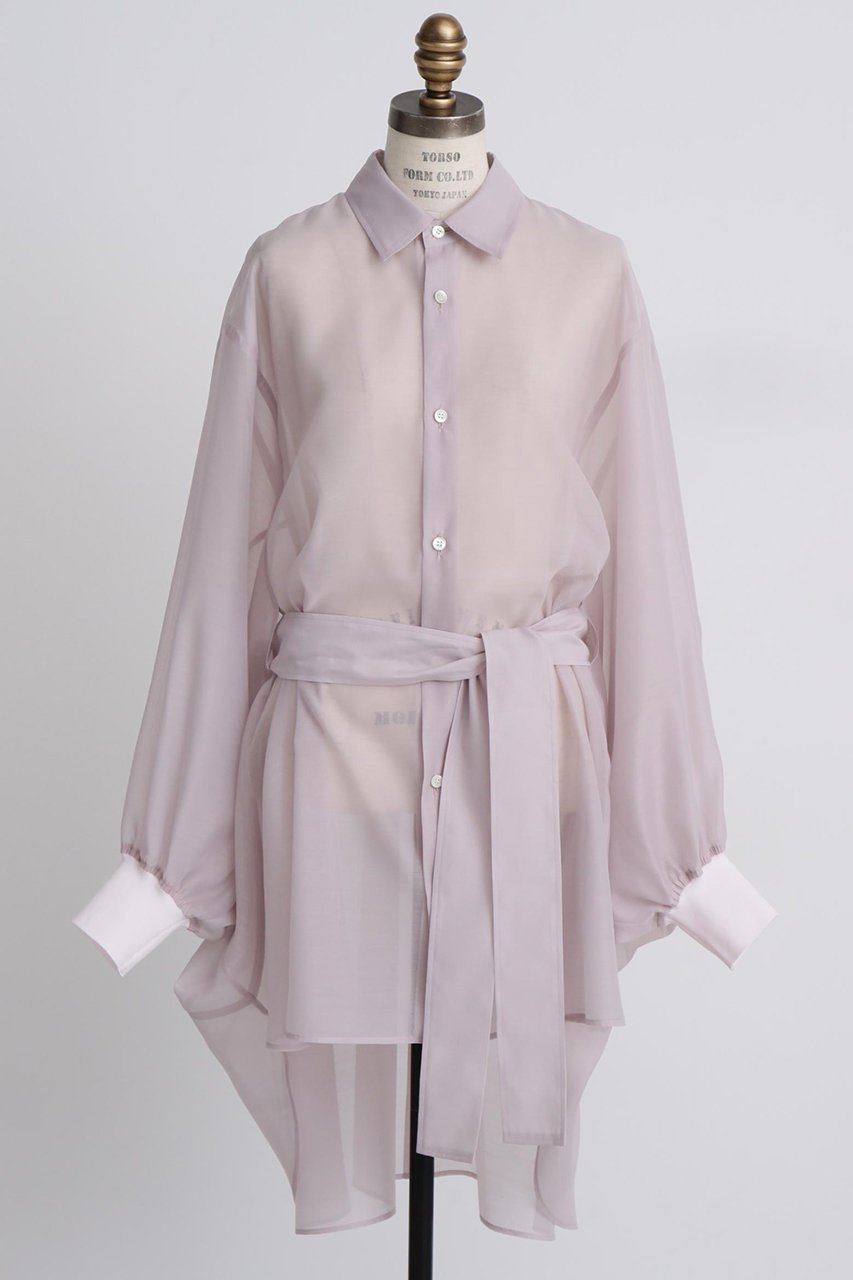 【ヒューエルミュージアム/hueLe Museum】の【STUMBLY】Sheer Belted Big Silhouette BL 人気、トレンドファッション・服の通販 founy(ファニー) 　ファッション　Fashion　レディースファッション　Fashion for Women　トップス・カットソー　Cut & Sew Tops　シャツ・ブラウス・オフィスカジュアル　Elegant Blouses & Button-Ups　スリーブ　Sleeve, Long Sleeve / Short Sleeve　フォルム　Silhouette, Form　ポンチョ　Poncho, Cape Style　リボン　Ribbon, Bow　ロング　Long, Long-Length　エレガント 上品　Elegant　再入荷　Restock / Back in Stock　切替　Switching, Contrast Panel　other-2|ID: prp329100004906619 ipo3291000000036737660