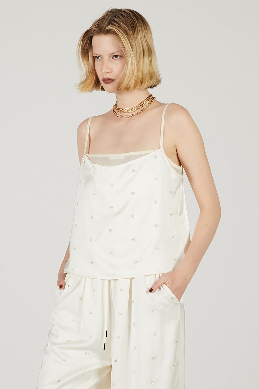 【プランク プロジェクト/PRANK PROJECT】のフラワービジューサテンビスチェ / Flower Bejeweled Satin Bustier 人気、トレンドファッション・服の通販 founy(ファニー) 　ファッション　Fashion　レディースファッション　Fashion for Women　トップス・カットソー　Cut & Sew Tops　キャミソール&ノースリーブ　Camisoles & Sleeveless Tops　シャツ・ブラウス・オフィスカジュアル　Elegant Blouses & Button-Ups　ビスチェ　Bustiers & Corset Tops / Layered Bustier Style　キャミソール　Camisole, Spaghetti Strap Top　サテン　Satin, Glossy Fabric　シアー　Sheer, See-Through　シンプル　Simple, Minimal　セットアップ　Set-Up, Coordinated Outfit　ノースリーブ　Sleeveless, No-Sleeve　パーティ　Party, Party Style　フラワー　Flower, Floral　モチーフ　Motif, Design Theme　リゾート　Resort, Vacation Style　ワッシャー　Washer, Crinkled Finish　無地　Plain, Solid Color　other-6|ID: prp329100004906640 ipo3291000000036737844