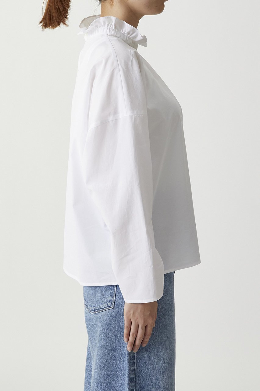 【プルミエ アロンディスモン/1er Arrondissement】の【富岡佳子×1er Arrondissement】スタンドラッフルカラーブラウス 人気、トレンドファッション・服の通販 founy(ファニー) 　ファッション　Fashion　レディースファッション　Fashion for Women　トップス・カットソー　Cut & Sew Tops　シャツ・ブラウス・オフィスカジュアル　Elegant Blouses & Button-Ups　スタンド　Stand Collar, Upright Stand　スラックス　Slacks, Dress Pants　スリーブ　Sleeve, Long Sleeve / Short Sleeve　デニム　Denim, Jeans Material　ラッフル　Ruffle, Frill　ロング　Long, Long-Length　other-5|ID: prp329100004906641 ipo3291000000036737853