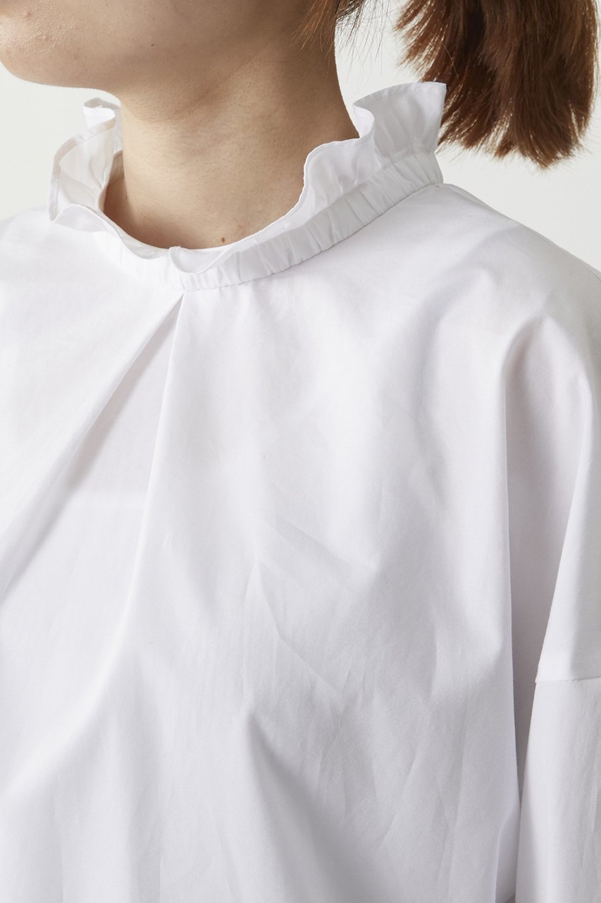 【プルミエ アロンディスモン/1er Arrondissement】の【富岡佳子×1er Arrondissement】スタンドラッフルカラーブラウス 人気、トレンドファッション・服の通販 founy(ファニー) 　ファッション　Fashion　レディースファッション　Fashion for Women　トップス・カットソー　Cut & Sew Tops　シャツ・ブラウス・オフィスカジュアル　Elegant Blouses & Button-Ups　スタンド　Stand Collar, Upright Stand　スラックス　Slacks, Dress Pants　スリーブ　Sleeve, Long Sleeve / Short Sleeve　デニム　Denim, Jeans Material　ラッフル　Ruffle, Frill　ロング　Long, Long-Length　other-7|ID: prp329100004906641 ipo3291000000036737855