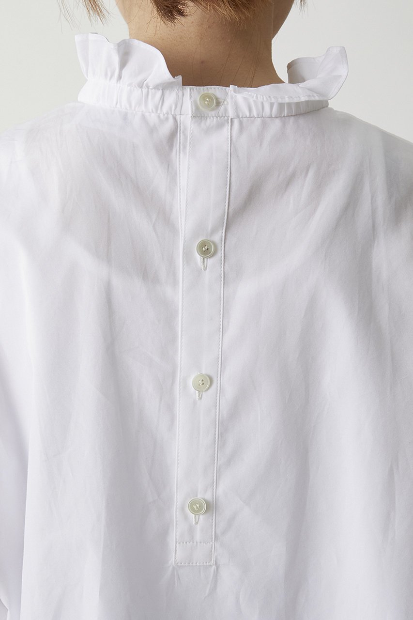 【プルミエ アロンディスモン/1er Arrondissement】の【富岡佳子×1er Arrondissement】スタンドラッフルカラーブラウス 人気、トレンドファッション・服の通販 founy(ファニー) 　ファッション　Fashion　レディースファッション　Fashion for Women　トップス・カットソー　Cut & Sew Tops　シャツ・ブラウス・オフィスカジュアル　Elegant Blouses & Button-Ups　スタンド　Stand Collar, Upright Stand　スラックス　Slacks, Dress Pants　スリーブ　Sleeve, Long Sleeve / Short Sleeve　デニム　Denim, Jeans Material　ラッフル　Ruffle, Frill　ロング　Long, Long-Length　other-8|ID: prp329100004906641 ipo3291000000036737856