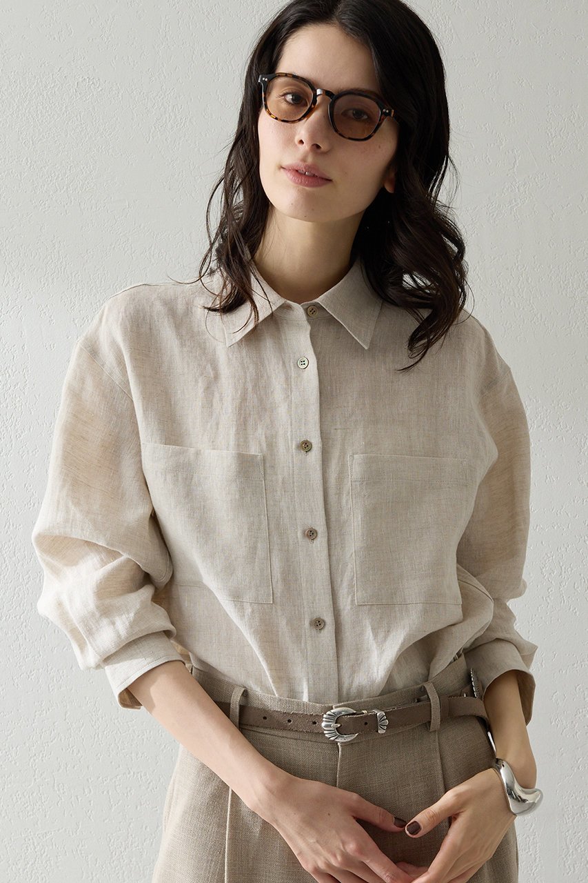 【ウィムガゼット/Whim Gazette】のリネンシャツ インテリア・キッズ・メンズ・レディースファッション・服の通販 founy(ファニー) 　ファッション　Fashion　レディースファッション　Fashion for Women　トップス・カットソー　Cut & Sew Tops　シャツ・ブラウス・オフィスカジュアル　Elegant Blouses & Button-Ups　シンプル　Simple, Minimal　スリーブ　Sleeve, Long Sleeve / Short Sleeve　フランス　France, French　ベビー　Baby, Babywear　ポケット　Pocket, Pocket Detail　リネン　Linen, Linen Fabric　リラックス　Relax, Relaxed Fit　レギュラー　Regular, Standard Fit　ロング　Long, Long-Length　エレガント 上品　Elegant　ベージュ|ID: prp329100004906654 ipo3291000000036737978
