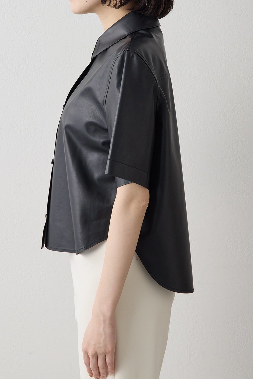 【ウィムガゼット/Whim Gazette】のレザーシャツ 人気、トレンドファッション・服の通販 founy(ファニー) 　ファッション　Fashion　レディースファッション　Fashion for Women　トップス・カットソー　Cut & Sew Tops　シャツ・ブラウス・オフィスカジュアル　Elegant Blouses & Button-Ups　ショート　Short, Short Length　スリーブ　Sleeve, Long Sleeve / Short Sleeve　リアル　Real, Realistic　半袖　Short Sleeve, Half Sleeve　other-7|ID: prp329100004906677 ipo3291000000036738179
