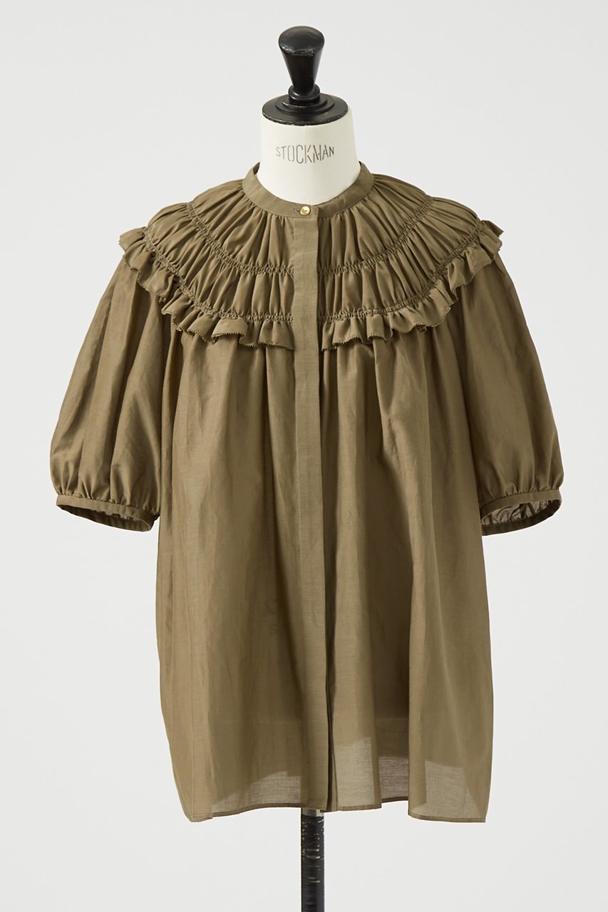 【デザイン ワークス/DESIGN WORKS】のコットンシルクローンシャーリングシャツ 人気、トレンドファッション・服の通販 founy(ファニー) 　ファッション　Fashion　レディースファッション　Fashion for Women　トップス・カットソー　Cut & Sew Tops　シャツ・ブラウス・オフィスカジュアル　Elegant Blouses & Button-Ups　エアリー　Airy Texture　ギャザー　Gathered, Ruffled　シャーリング　Shirring, Ruched　ショート　Short, Short Length　シルク　Silk, 100% Silk　スリーブ　Sleeve, Long Sleeve / Short Sleeve　バランス　Balance, Style Balance　フェミニン　Feminine, Girly　マニッシュ　Mannish, Boyish　エレガント 上品　Elegant　 other-1|ID: prp329100004906690 ipo3291000000036738268