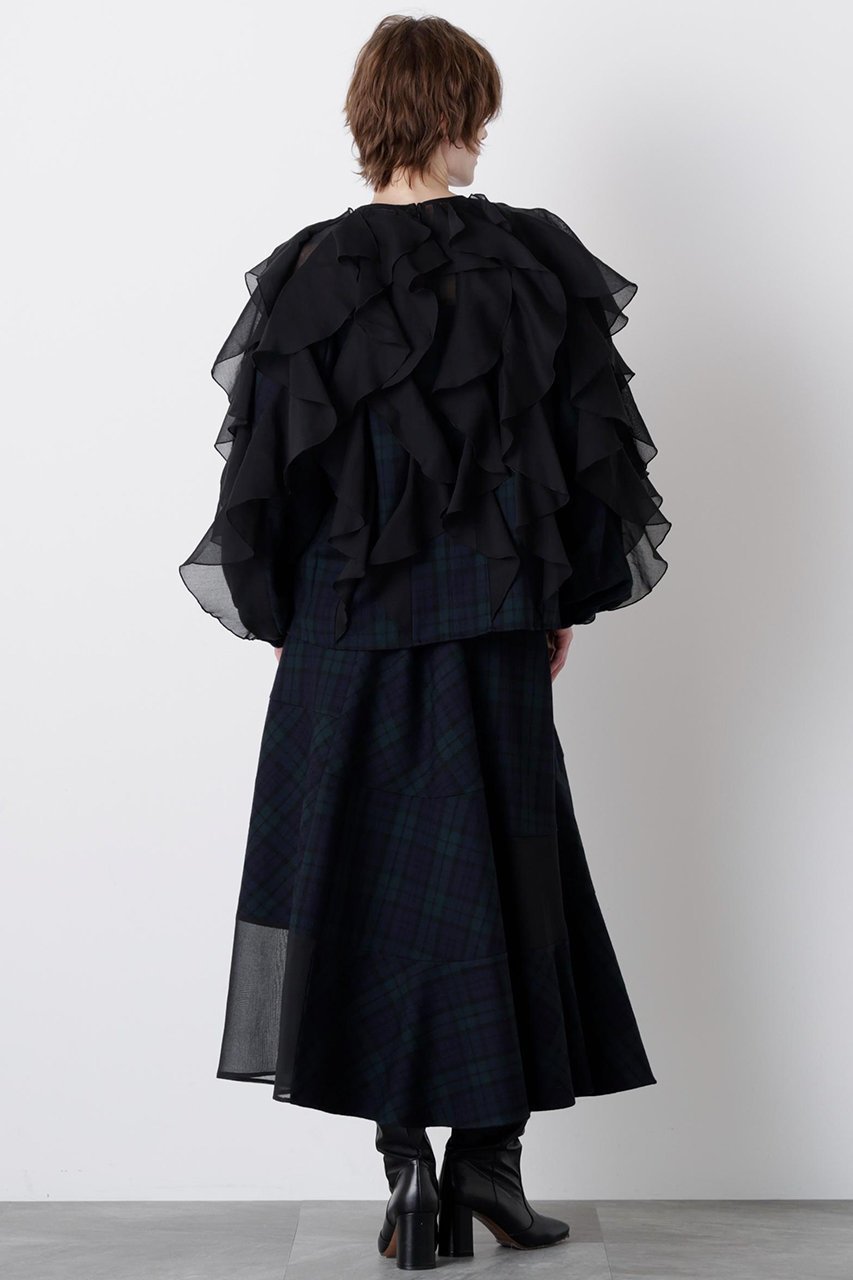 【ヒューエルミュージアム/hueLe Museum】の【STUMBLY】Sheer Combination Pattern Blouse 人気、トレンドファッション・服の通販 founy(ファニー) 　ファッション　Fashion　レディースファッション　Fashion for Women　トップス・カットソー　Cut & Sew Tops　シャツ・ブラウス・オフィスカジュアル　Elegant Blouses & Button-Ups　オーガンジー　Organza Fabric　シアー　Sheer, See-Through　スリーブ　Sleeve, Long Sleeve / Short Sleeve　チェック　Check, Plaid, Tartan　プリント　Print, Printed Pattern　ラッフル　Ruffle, Frill　ロング　Long, Long-Length　エレガント 上品　Elegant　無地　Plain, Solid Color　軽量　Lightweight, Ultra Light　other-5|ID: prp329100004906705 ipo3291000000036738412