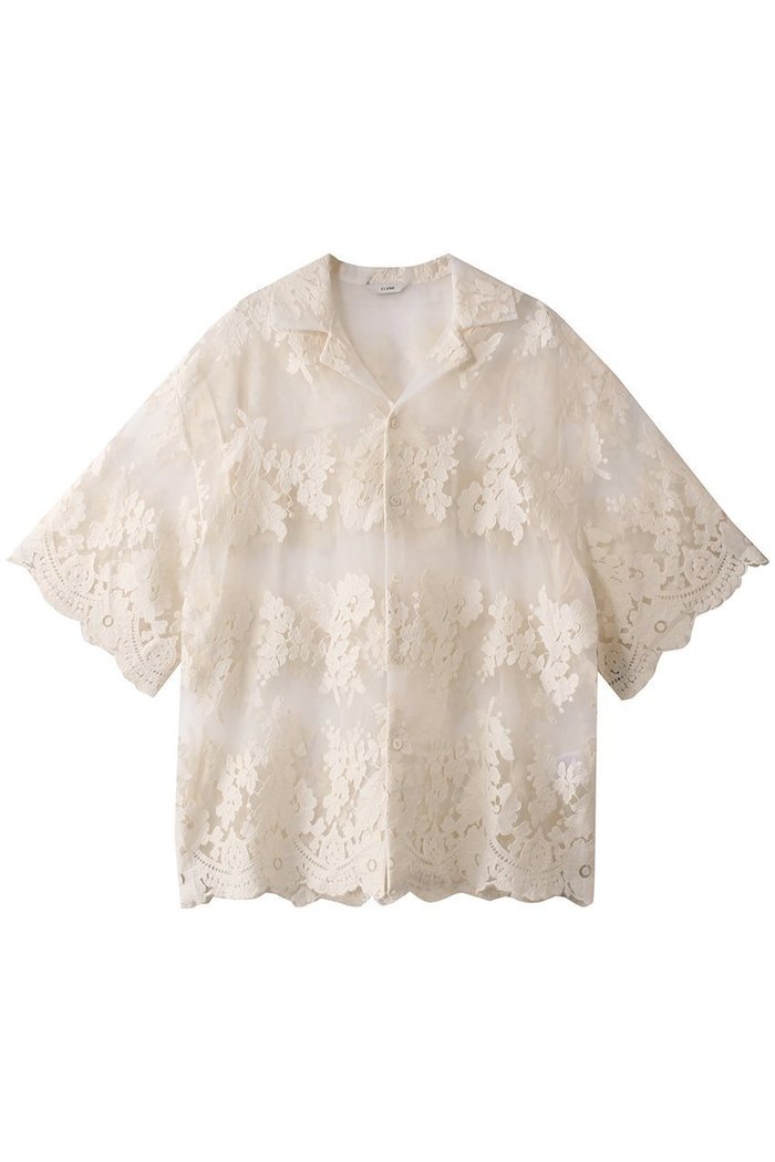 【クラネ/CLANE】のSHEER FLOWER LACE SHIRT/シャツ インテリア・キッズ・メンズ・レディースファッション・服の通販 founy(ファウニー) https://founy.com/ ファッション Fashion レディースファッション Fashion for Women トップス・カットソー Cut & Sew Tops シャツ・ブラウス・オフィスカジュアル Elegant Blouses & Button-Ups シアー Sheer, See-Through ショート Short, Short Length スカラップ Scallop, Scalloped Edge スリーブ Sleeve, Long Sleeve / Short Sleeve フラワー Flower, Floral モチーフ Motif, Design Theme レース Lace, Lace Fabric ヴィンテージ Vintage Style 夏 Summer 春 Spring S/S・春夏 SS, Spring/Summer, Warm Season |ID: prp329100004906737 ipo3291000000036738653