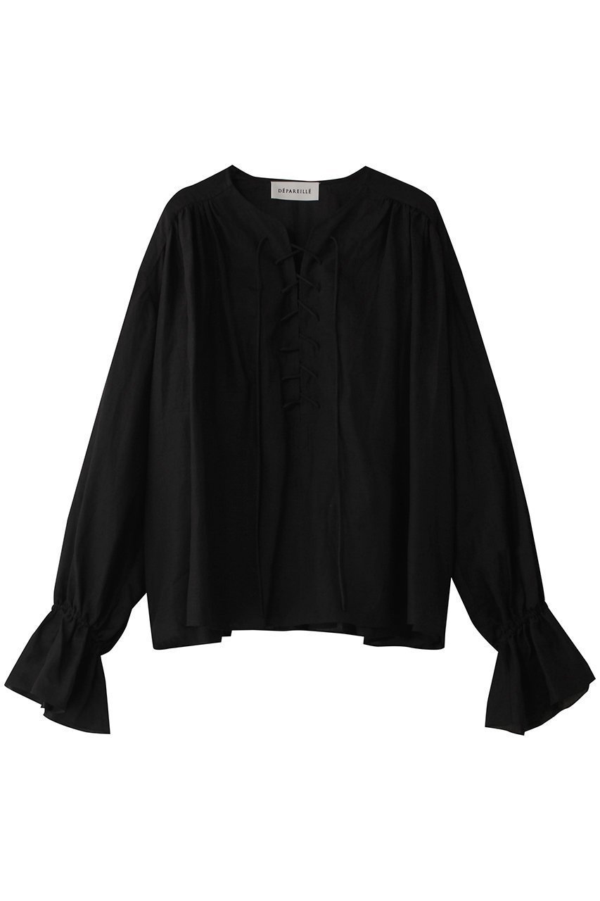 【デパリエ/DEPAREILLE】のリネンレースアップブラウス インテリア・キッズ・メンズ・レディースファッション・服の通販 founy(ファニー) 　ファッション　Fashion　レディースファッション　Fashion for Women　トップス・カットソー　Cut & Sew Tops　シャツ・ブラウス・オフィスカジュアル　Elegant Blouses & Button-Ups　シアー　Sheer, See-Through　スリーブ　Sleeve, Long Sleeve / Short Sleeve　リネン　Linen, Linen Fabric　レース　Lace, Lace Fabric　ロング　Long, Long-Length　夏　Summer　定番　Standard, Basic Item　春　Spring　S/S・春夏　SS, Spring/Summer, Warm Season　ブラック|ID: prp329100004906744 ipo3291000000036738726