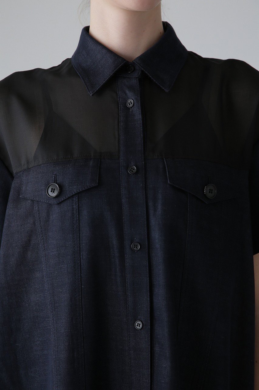 【アドーア/ADORE】のハイブリッドデニムブラウス 人気、トレンドファッション・服の通販 founy(ファニー) 　ファッション　Fashion　レディースファッション　Fashion for Women　トップス・カットソー　Cut & Sew Tops　シャツ・ブラウス・オフィスカジュアル　Elegant Blouses & Button-Ups　シアー　Sheer, See-Through　ショート　Short, Short Length　スリーブ　Sleeve, Long Sleeve / Short Sleeve　デニム　Denim, Jeans Material　ドッキング　Docking, Mixed Material　バランス　Balance, Style Balance　フォルム　Silhouette, Form　other-2|ID: prp329100004906749 ipo3291000000036738773