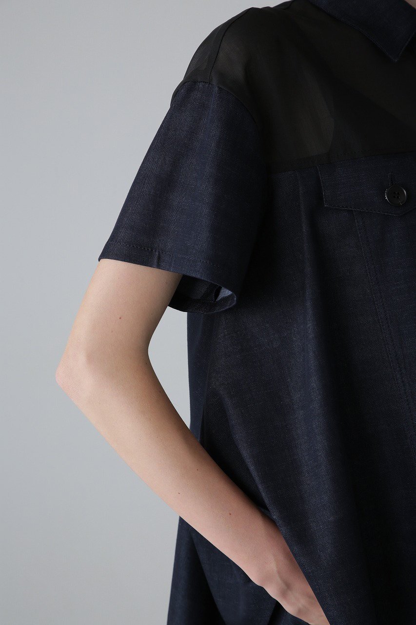 【アドーア/ADORE】のハイブリッドデニムブラウス 人気、トレンドファッション・服の通販 founy(ファニー) 　ファッション　Fashion　レディースファッション　Fashion for Women　トップス・カットソー　Cut & Sew Tops　シャツ・ブラウス・オフィスカジュアル　Elegant Blouses & Button-Ups　シアー　Sheer, See-Through　ショート　Short, Short Length　スリーブ　Sleeve, Long Sleeve / Short Sleeve　デニム　Denim, Jeans Material　ドッキング　Docking, Mixed Material　バランス　Balance, Style Balance　フォルム　Silhouette, Form　other-3|ID: prp329100004906749 ipo3291000000036738774