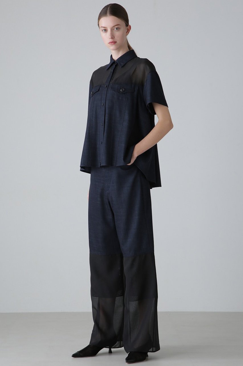 【アドーア/ADORE】のハイブリッドデニムブラウス 人気、トレンドファッション・服の通販 founy(ファニー) 　ファッション　Fashion　レディースファッション　Fashion for Women　トップス・カットソー　Cut & Sew Tops　シャツ・ブラウス・オフィスカジュアル　Elegant Blouses & Button-Ups　シアー　Sheer, See-Through　ショート　Short, Short Length　スリーブ　Sleeve, Long Sleeve / Short Sleeve　デニム　Denim, Jeans Material　ドッキング　Docking, Mixed Material　バランス　Balance, Style Balance　フォルム　Silhouette, Form　other-6|ID: prp329100004906749 ipo3291000000036738777