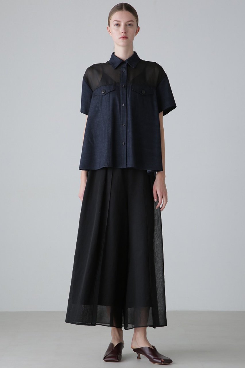 【アドーア/ADORE】のハイブリッドデニムブラウス 人気、トレンドファッション・服の通販 founy(ファニー) 　ファッション　Fashion　レディースファッション　Fashion for Women　トップス・カットソー　Cut & Sew Tops　シャツ・ブラウス・オフィスカジュアル　Elegant Blouses & Button-Ups　シアー　Sheer, See-Through　ショート　Short, Short Length　スリーブ　Sleeve, Long Sleeve / Short Sleeve　デニム　Denim, Jeans Material　ドッキング　Docking, Mixed Material　バランス　Balance, Style Balance　フォルム　Silhouette, Form　other-7|ID: prp329100004906749 ipo3291000000036738778