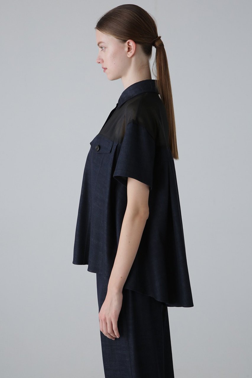 【アドーア/ADORE】のハイブリッドデニムブラウス 人気、トレンドファッション・服の通販 founy(ファニー) 　ファッション　Fashion　レディースファッション　Fashion for Women　トップス・カットソー　Cut & Sew Tops　シャツ・ブラウス・オフィスカジュアル　Elegant Blouses & Button-Ups　シアー　Sheer, See-Through　ショート　Short, Short Length　スリーブ　Sleeve, Long Sleeve / Short Sleeve　デニム　Denim, Jeans Material　ドッキング　Docking, Mixed Material　バランス　Balance, Style Balance　フォルム　Silhouette, Form　other-8|ID: prp329100004906749 ipo3291000000036738779