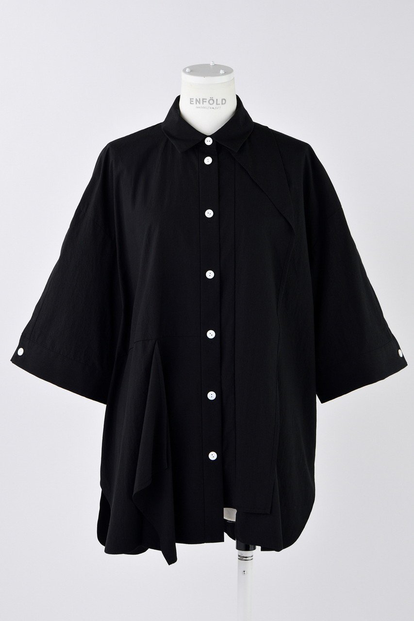 【エンフォルド/ENFOLD】のWashedタイプライター レイヤード 5分袖 SH/シャツ 人気、トレンドファッション・服の通販 founy(ファニー) 　ファッション　Fashion　レディースファッション　Fashion for Women　トップス・カットソー　Cut & Sew Tops　シャツ・ブラウス・オフィスカジュアル　Elegant Blouses & Button-Ups　ショート　Short, Short Length　スリーブ　Sleeve, Long Sleeve / Short Sleeve　タイプライター　Typewriter Fabric, Crisp Cotton　ドレープ　Drape, Draping Fabric　 other-1|ID: prp329100004906751 ipo3291000000036738785