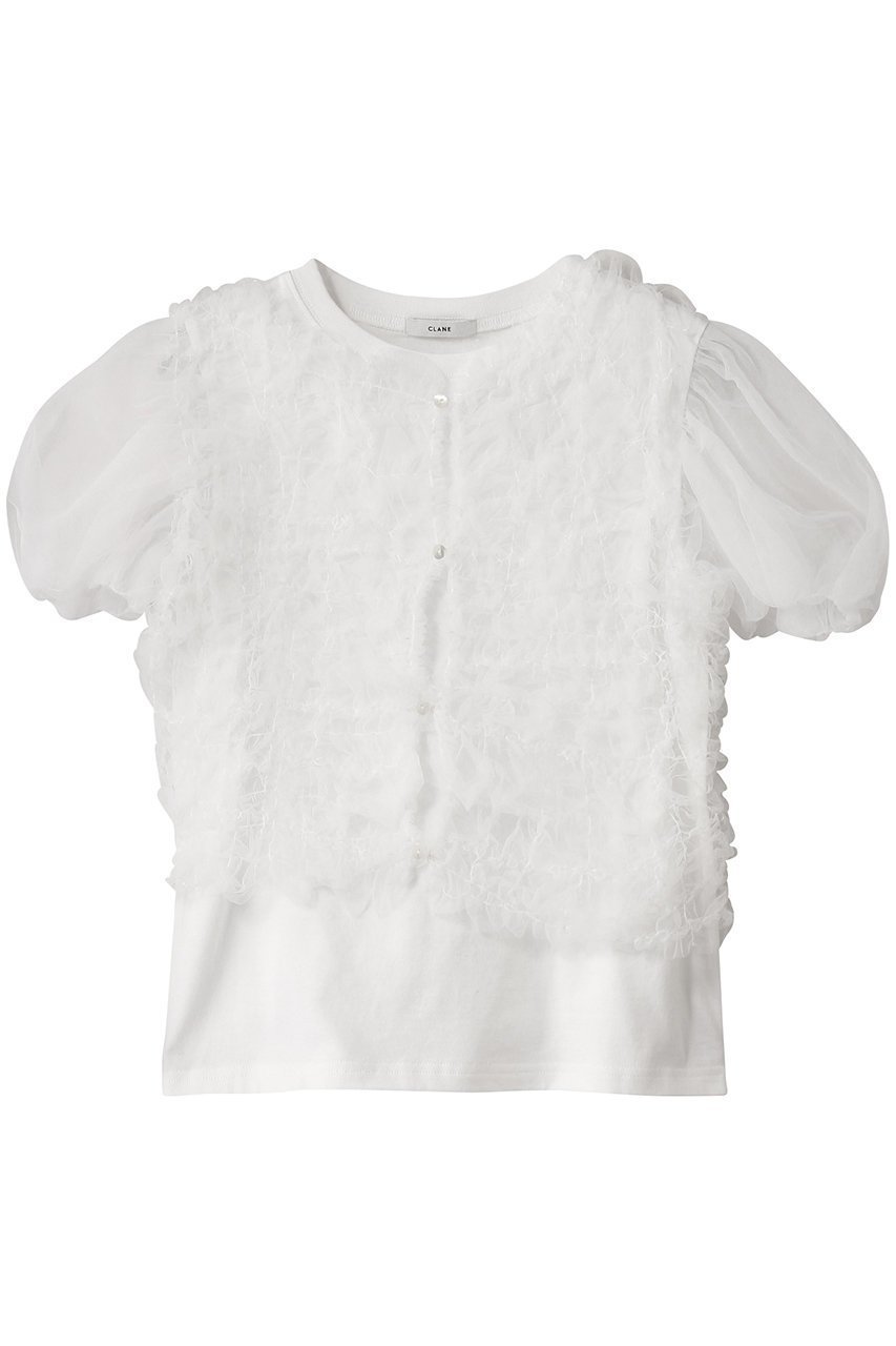 【クラネ/CLANE】のTULLE VEST LAYERED TOPS/ブラウス インテリア・キッズ・メンズ・レディースファッション・服の通販 founy(ファニー) 　ファッション　Fashion　レディースファッション　Fashion for Women　アウター　Coat / Outerwear Collection　トップス・カットソー　Cut & Sew Tops　シャツ・ブラウス・オフィスカジュアル　Elegant Blouses & Button-Ups　ベスト&ジレ / 重ね着スタイル　Vests & Gilets　おすすめ　Recommended / Our Picks　シアー　Sheer, See-Through　ショート　Short, Short Length　スリーブ　Sleeve, Long Sleeve / Short Sleeve　デニム　Denim, Jeans Material　パーティ　Party, Party Style　フェミニン　Feminine, Girly　WHITE|ID: prp329100004906759 ipo3291000000036738835