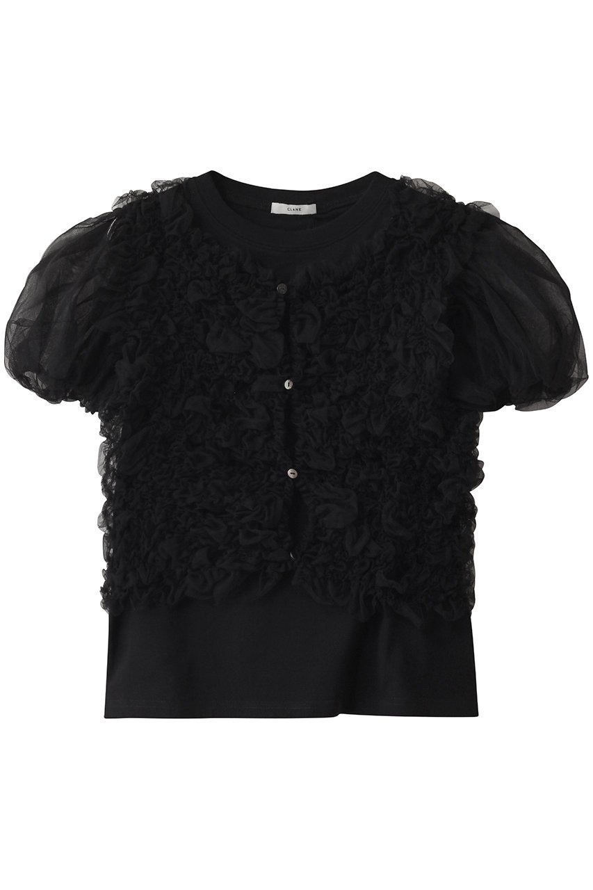 【クラネ/CLANE】のTULLE VEST LAYERED TOPS/ブラウス インテリア・キッズ・メンズ・レディースファッション・服の通販 founy(ファニー) 　ファッション　Fashion　レディースファッション　Fashion for Women　アウター　Coat / Outerwear Collection　トップス・カットソー　Cut & Sew Tops　シャツ・ブラウス・オフィスカジュアル　Elegant Blouses & Button-Ups　ベスト&ジレ / 重ね着スタイル　Vests & Gilets　おすすめ　Recommended / Our Picks　シアー　Sheer, See-Through　ショート　Short, Short Length　スリーブ　Sleeve, Long Sleeve / Short Sleeve　デニム　Denim, Jeans Material　パーティ　Party, Party Style　フェミニン　Feminine, Girly　BLACK|ID: prp329100004906759 ipo3291000000036738836