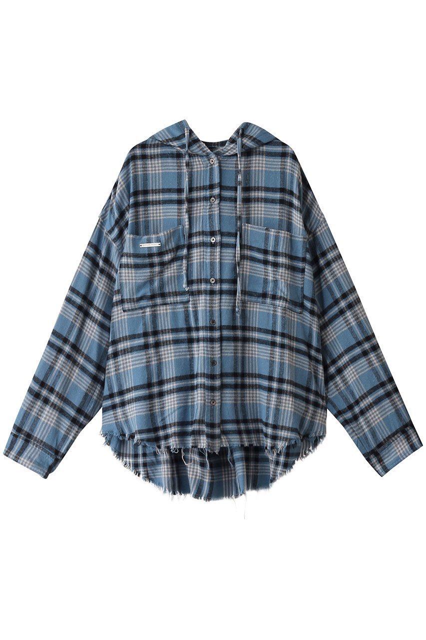 【プランク プロジェクト/PRANK PROJECT】のフーデッドチェックシャツ / Hooded Check Shirt インテリア・キッズ・メンズ・レディースファッション・服の通販 founy(ファニー) 　ファッション　Fashion　レディースファッション　Fashion for Women　トップス・カットソー　Cut & Sew Tops　シャツ・ブラウス・オフィスカジュアル　Elegant Blouses & Button-Ups　おすすめ　Recommended / Our Picks　とろみ　Fluid, Flowy Fabric　インナー　Innerwear　ジャケット　Jacket, Outerwear　スリーブ　Sleeve, Long Sleeve / Short Sleeve　ダメージ　Distressed, Destroyed　チェック　Check, Plaid, Tartan　ロング　Long, Long-Length　人気　Popular, Best Seller　今季　This Season, Current Season　BLU(ブルー)|ID: prp329100004906767 ipo3291000000036738905