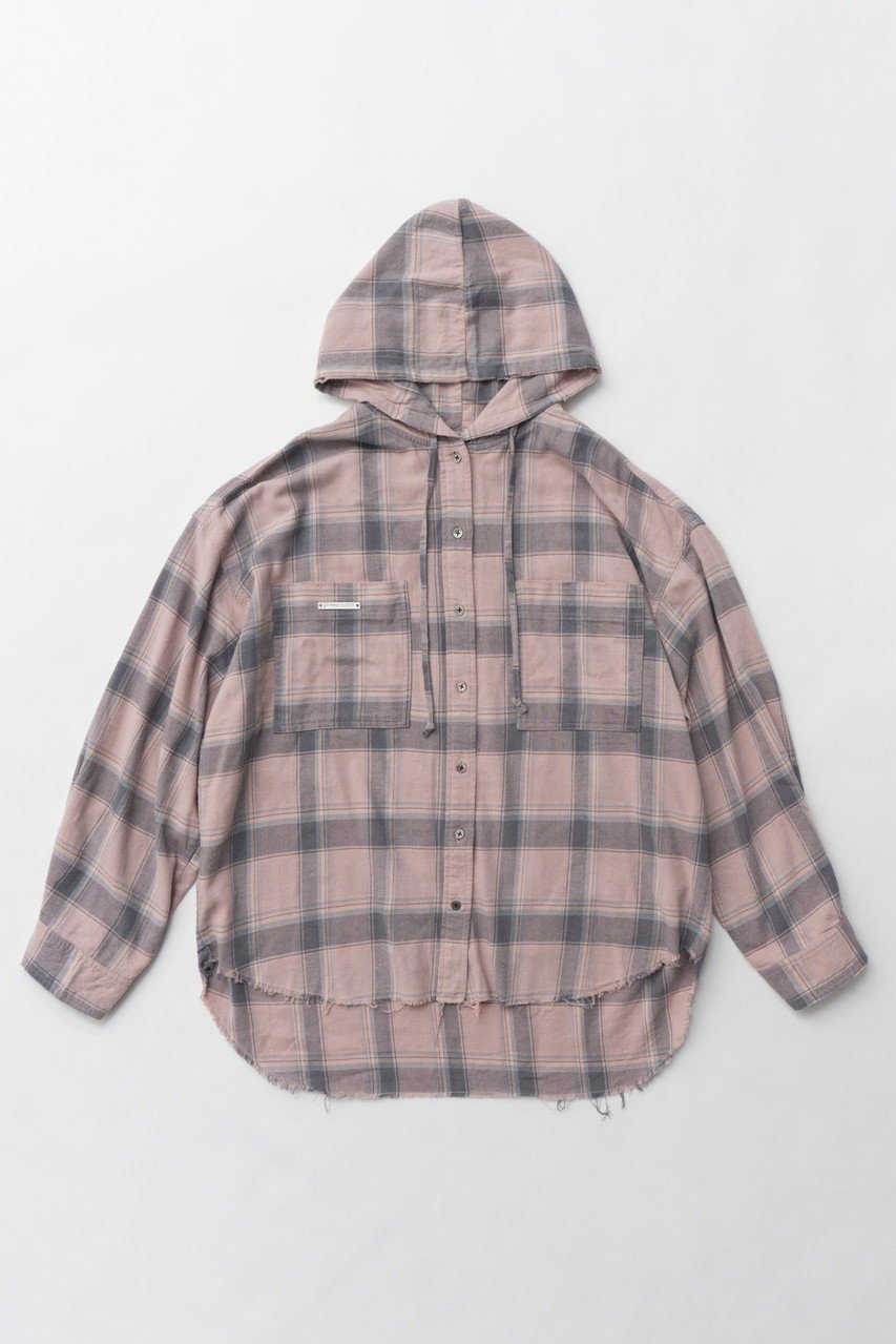 【プランク プロジェクト/PRANK PROJECT】のフーデッドチェックシャツ / Hooded Check Shirt インテリア・キッズ・メンズ・レディースファッション・服の通販 founy(ファニー) 　ファッション　Fashion　レディースファッション　Fashion for Women　トップス・カットソー　Cut & Sew Tops　シャツ・ブラウス・オフィスカジュアル　Elegant Blouses & Button-Ups　おすすめ　Recommended / Our Picks　とろみ　Fluid, Flowy Fabric　インナー　Innerwear　ジャケット　Jacket, Outerwear　スリーブ　Sleeve, Long Sleeve / Short Sleeve　ダメージ　Distressed, Destroyed　チェック　Check, Plaid, Tartan　ロング　Long, Long-Length　人気　Popular, Best Seller　今季　This Season, Current Season　PNK(ピンク)|ID: prp329100004906767 ipo3291000000036738906