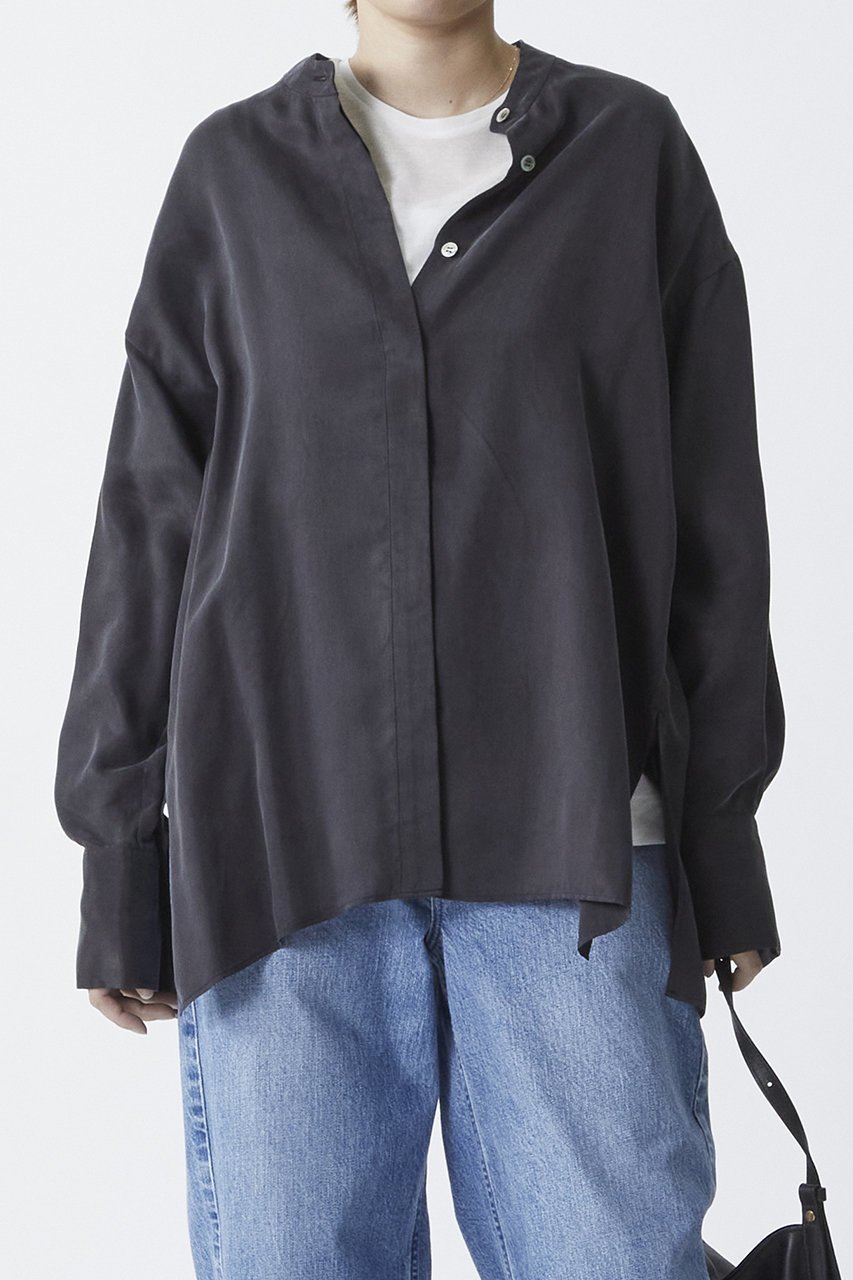 【プルミエ アロンディスモン/1er Arrondissement】のキュプラフィブリルシャツ 人気、トレンドファッション・服の通販 founy(ファニー) 　ファッション　Fashion　レディースファッション　Fashion for Women　トップス・カットソー　Cut & Sew Tops　シャツ・ブラウス・オフィスカジュアル　Elegant Blouses & Button-Ups　キュプラ　Cupro, Eco Fabric　シンプル　Simple, Minimal　スタイリッシュ　Stylish, Fashionable　スラックス　Slacks, Dress Pants　スリーブ　Sleeve, Long Sleeve / Short Sleeve　デニム　Denim, Jeans Material　フロント　Front, Front Design　ロング　Long, Long-Length　エレガント 上品　Elegant　other-6|ID: prp329100004906778 ipo3291000000036739007