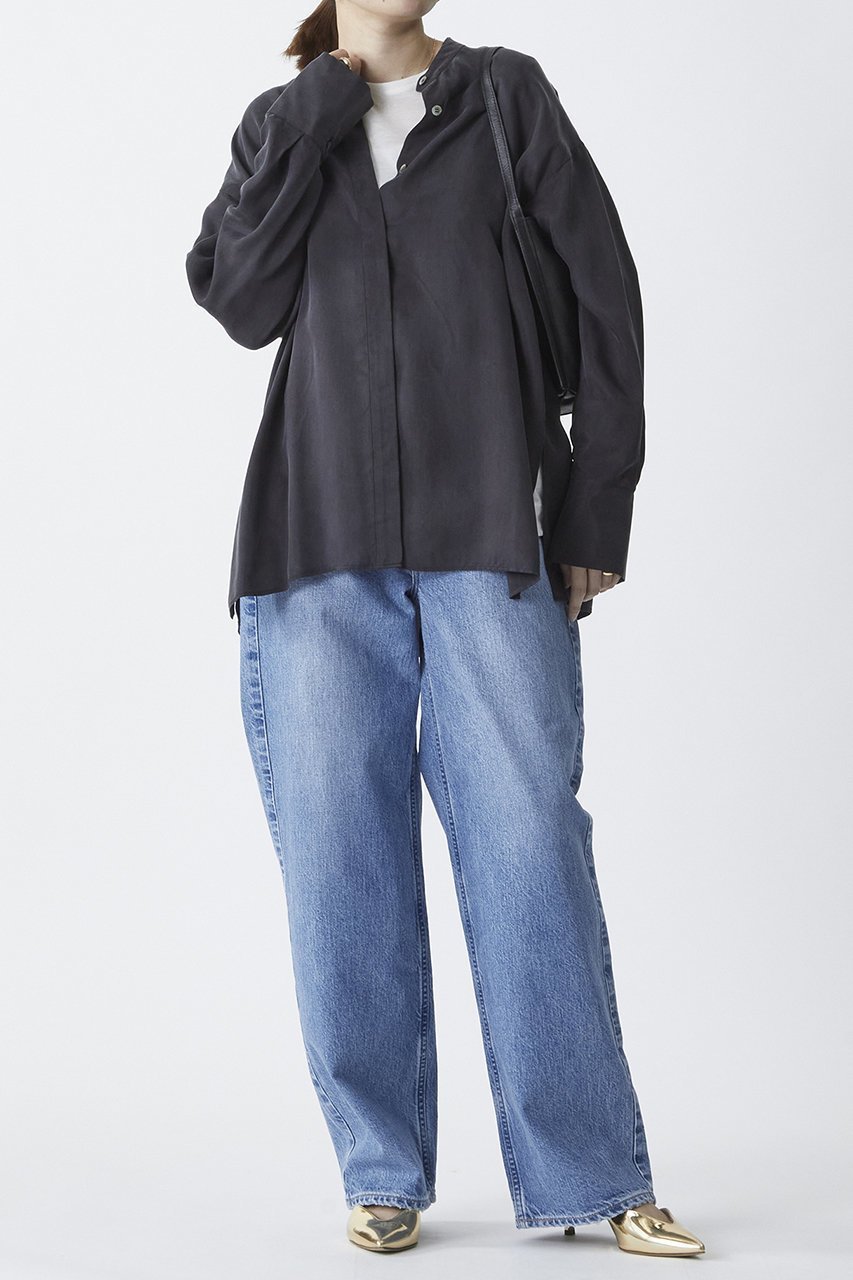 【プルミエ アロンディスモン/1er Arrondissement】のキュプラフィブリルシャツ 人気、トレンドファッション・服の通販 founy(ファニー) 　ファッション　Fashion　レディースファッション　Fashion for Women　トップス・カットソー　Cut & Sew Tops　シャツ・ブラウス・オフィスカジュアル　Elegant Blouses & Button-Ups　キュプラ　Cupro, Eco Fabric　シンプル　Simple, Minimal　スタイリッシュ　Stylish, Fashionable　スラックス　Slacks, Dress Pants　スリーブ　Sleeve, Long Sleeve / Short Sleeve　デニム　Denim, Jeans Material　フロント　Front, Front Design　ロング　Long, Long-Length　エレガント 上品　Elegant　other-7|ID: prp329100004906778 ipo3291000000036739008