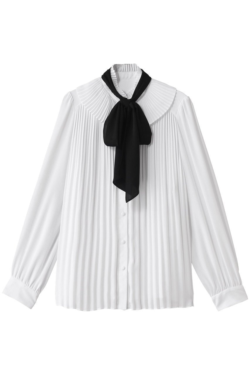 【アルアバイル/allureville】の【Loulou Willoughby】プリーツリボンブラウス インテリア・キッズ・メンズ・レディースファッション・服の通販 founy(ファニー) 　ファッション　Fashion　レディースファッション　Fashion for Women　トップス・カットソー　Cut & Sew Tops　シャツ・ブラウス・オフィスカジュアル　Elegant Blouses & Button-Ups　エレガント 上品　Elegant　スリーブ　Sleeve, Long Sleeve / Short Sleeve　プリーツ　Pleats, Pleated　リボン　Ribbon, Bow　ロング　Long, Long-Length　ホワイト|ID: prp329100004906780 ipo3291000000036739017