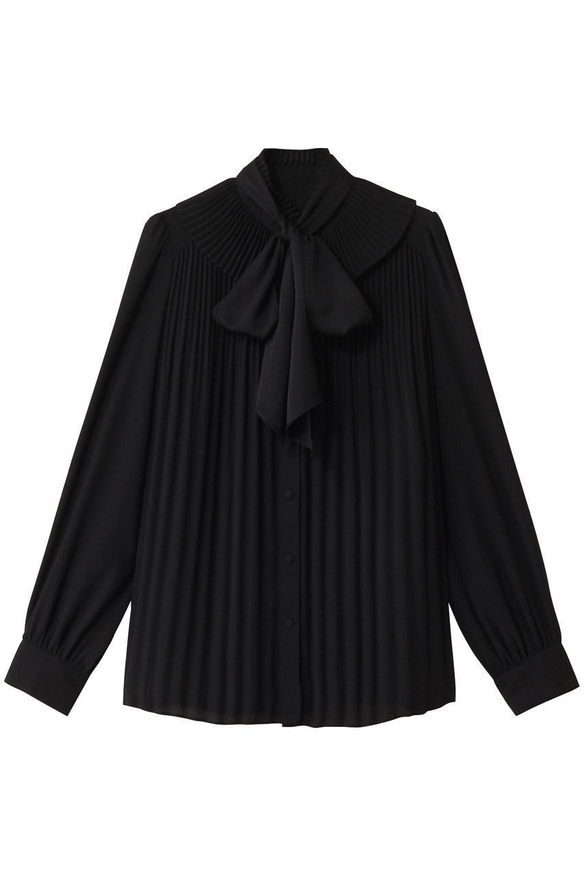 【アルアバイル/allureville】の【Loulou Willoughby】プリーツリボンブラウス インテリア・キッズ・メンズ・レディースファッション・服の通販 founy(ファニー) 　ファッション　Fashion　レディースファッション　Fashion for Women　トップス・カットソー　Cut & Sew Tops　シャツ・ブラウス・オフィスカジュアル　Elegant Blouses & Button-Ups　エレガント 上品　Elegant　スリーブ　Sleeve, Long Sleeve / Short Sleeve　プリーツ　Pleats, Pleated　リボン　Ribbon, Bow　ロング　Long, Long-Length　ブラック|ID: prp329100004906780 ipo3291000000036739018