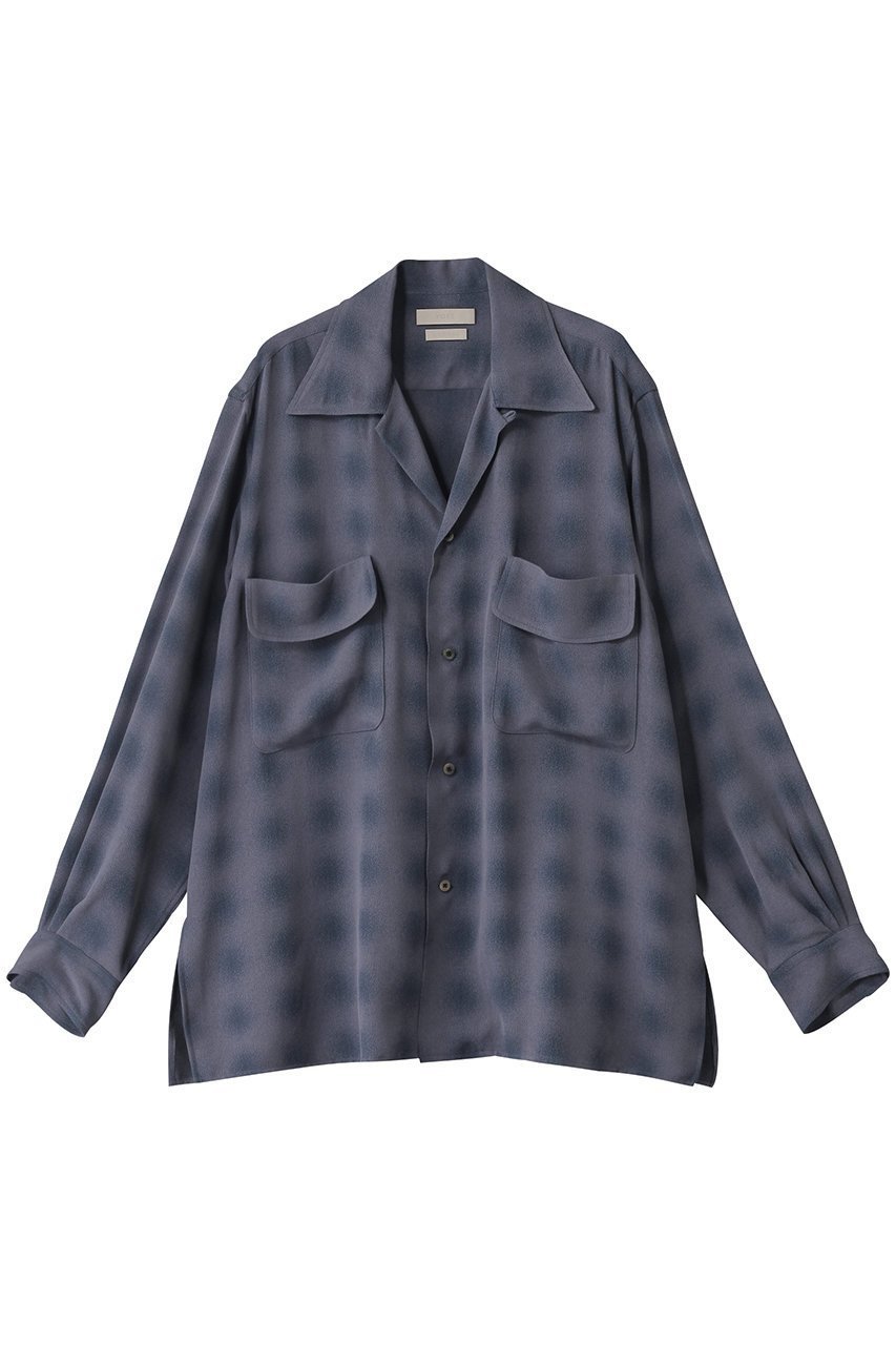 【ヨーク/YOKE】の【UNISEX】BLURRED OMBRE PLAID オープンカラーシャツ インテリア・キッズ・メンズ・レディースファッション・服の通販 founy(ファニー) 　ファッション　Fashion　レディースファッション　Fashion for Women　トップス・カットソー　Cut & Sew Tops　シャツ・ブラウス・オフィスカジュアル　Elegant Blouses & Button-Ups　ユニセックス　Unisex, Genderless　おすすめ　Recommended / Our Picks　ジャカード／ジャガード　Jacquard, Woven Pattern　スリット　Slit, Slit Detail　スリーブ　Sleeve, Long Sleeve / Short Sleeve　フラップ　Flap, Flap Pocket　ポケット　Pocket, Pocket Detail　ロング　Long, Long-Length　定番　Standard, Basic Item　ネイビー|ID: prp329100004906785 ipo3291000000036739068