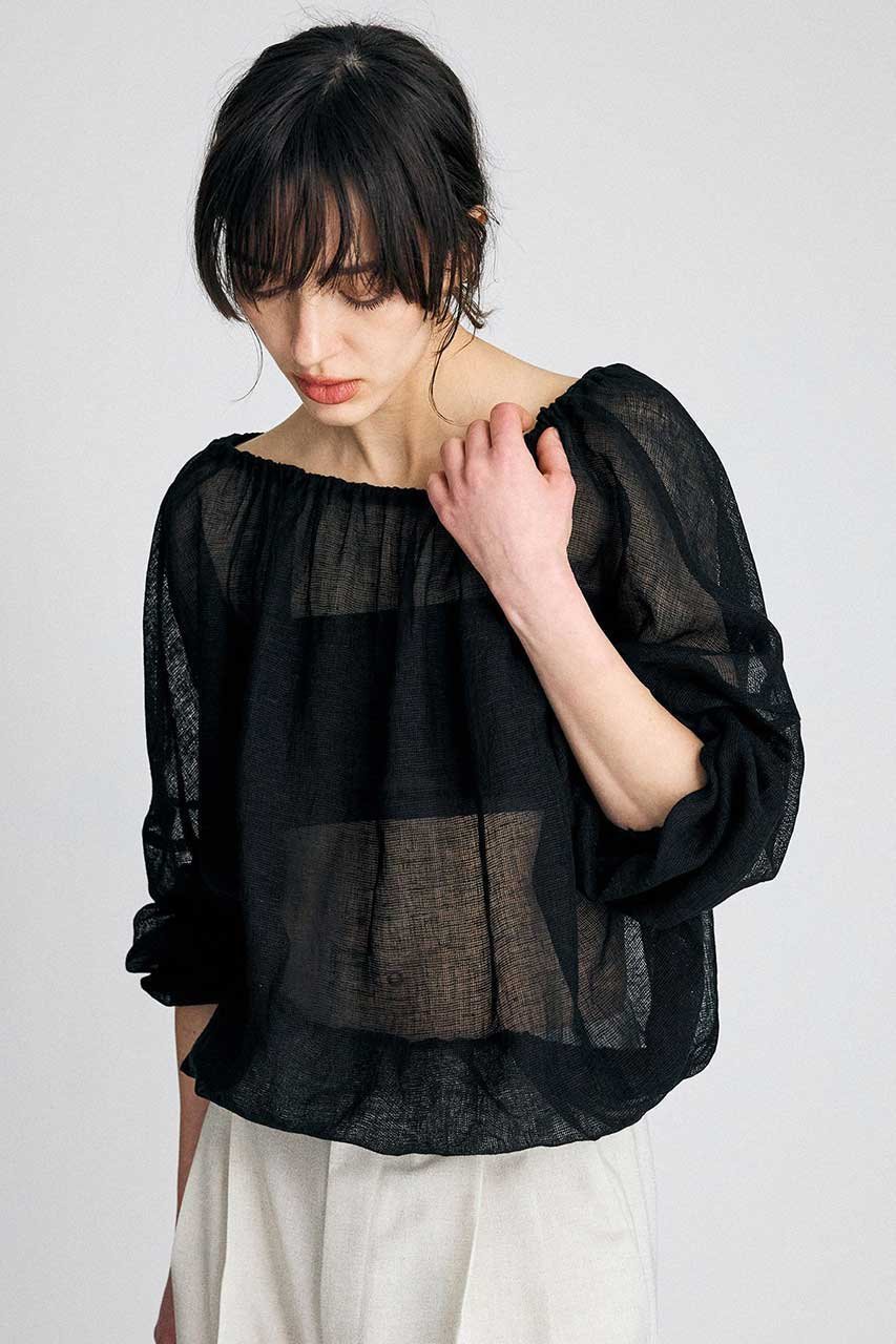 【ブリル/BRILL】のカラミギャザーブラウス 人気、トレンドファッション・服の通販 founy(ファニー) 　ファッション　Fashion　レディースファッション　Fashion for Women　トップス・カットソー　Cut & Sew Tops　シャツ・ブラウス・オフィスカジュアル　Elegant Blouses & Button-Ups　ギャザー　Gathered, Ruffled　ストリング　String, Drawstring　スリーブ　Sleeve, Long Sleeve / Short Sleeve　フォルム　Silhouette, Form　リネン　Linen, Linen Fabric　ロング　Long, Long-Length　再入荷　Restock / Back in Stock　夏　Summer　other-5|ID: prp329100004906804 ipo3291000000036739214