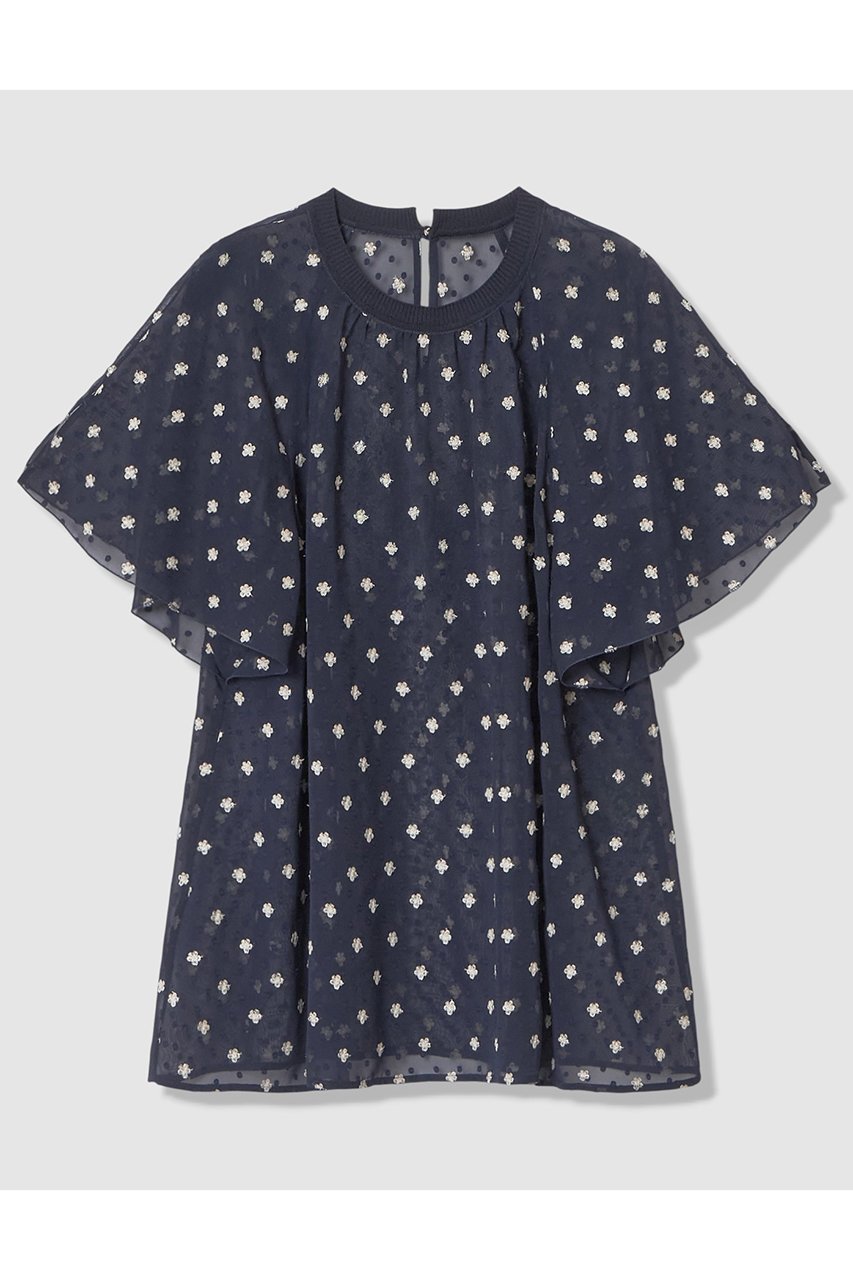 【アナイ/ANAYI】のフラワー刺繍ドットスリット ブラウス インテリア・キッズ・メンズ・レディースファッション・服の通販 founy(ファニー) 　ファッション　Fashion　レディースファッション　Fashion for Women　トップス・カットソー　Cut & Sew Tops　シャツ・ブラウス・オフィスカジュアル　Elegant Blouses & Button-Ups　シアー　Sheer, See-Through　ショート　Short, Short Length　スリット　Slit, Slit Detail　スリーブ　Sleeve, Long Sleeve / Short Sleeve　ドット　Polka Dot, Dot Pattern　フェミニン　Feminine, Girly　フラワー　Flower, Floral　フレア　Flare, Flared　ネイビー|ID: prp329100004906811 ipo3291000000036739257