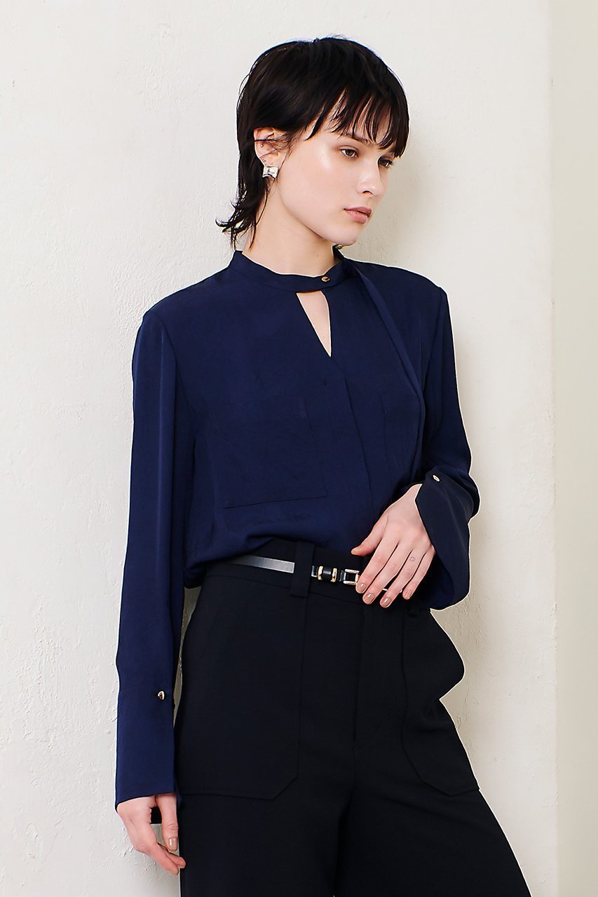 【アルアバイル/allureville】のフリュイドオーバーラップブラウス 人気、トレンドファッション・服の通販 founy(ファニー) 　ファッション　Fashion　レディースファッション　Fashion for Women　トップス・カットソー　Cut & Sew Tops　シャツ・ブラウス・オフィスカジュアル　Elegant Blouses & Button-Ups　アシンメトリー　Asymmetrical Style　スタンド　Stand Collar, Upright Stand　スリーブ　Sleeve, Long Sleeve / Short Sleeve　ドレープ　Drape, Draping Fabric　ファブリック　Fabric, Textile　リボン　Ribbon, Bow　ロング　Long, Long-Length　other-6|ID: prp329100004906827 ipo3291000000036739386