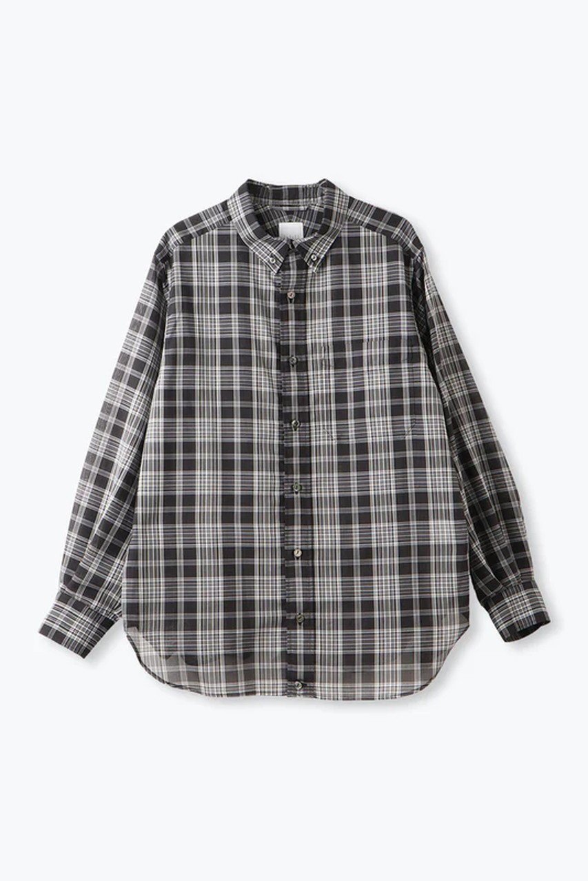 【レリル/lelill】のパターンシアーBDシャツ インテリア・キッズ・メンズ・レディースファッション・服の通販 founy(ファニー) 　ファッション　Fashion　レディースファッション　Fashion for Women　トップス・カットソー　Cut & Sew Tops　シャツ・ブラウス・オフィスカジュアル　Elegant Blouses & Button-Ups　スリーブ　Sleeve, Long Sleeve / Short Sleeve　チェック　Check, Plaid, Tartan　トレンド　Trend, Trending Now　ロング　Long, Long-Length　ブラック|ID: prp329100004906836 ipo3291000000036739465