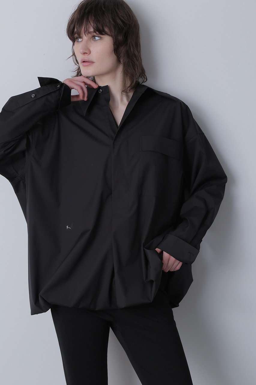 【ヒューエルミュージアム/hueLe Museum】の【STUMBLY】Baloon Silhouette Shirts インテリア・キッズ・メンズ・レディースファッション・服の通販 founy(ファニー) 　ファッション　Fashion　レディースファッション　Fashion for Women　トップス・カットソー　Cut & Sew Tops　シャツ・ブラウス・オフィスカジュアル　Elegant Blouses & Button-Ups　カフス　Cuff Design　スリーブ　Sleeve, Long Sleeve / Short Sleeve　ダブル　Double, Double-Breasted　バルーン　Balloon, Balloon Silhouette　ブラウジング　Blouson Silhouette, Cinched Waist　ロング　Long, Long-Length　ブラック|ID: prp329100004906840 ipo3291000000036739499