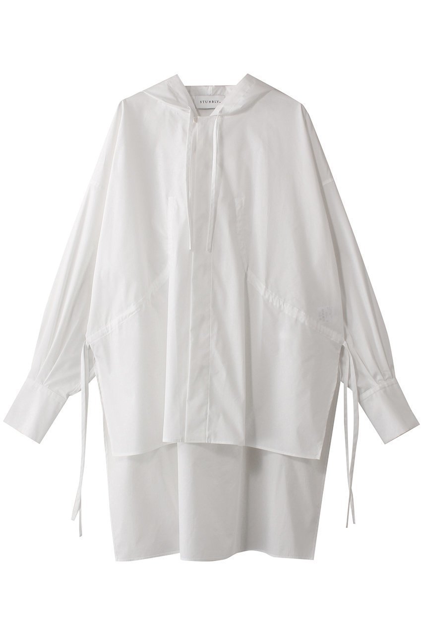 【ヒューエルミュージアム/hueLe Museum】の【STUMBLY】Hooded Big Silhouette Shirt インテリア・キッズ・メンズ・レディースファッション・服の通販 founy(ファニー) 　ファッション　Fashion　レディースファッション　Fashion for Women　トップス・カットソー　Cut & Sew Tops　シャツ・ブラウス・オフィスカジュアル　Elegant Blouses & Button-Ups　シンプル　Simple, Minimal　スリーブ　Sleeve, Long Sleeve / Short Sleeve　フォルム　Silhouette, Form　リボン　Ribbon, Bow　ロング　Long, Long-Length　ホワイト|ID: prp329100004906847 ipo3291000000036739560